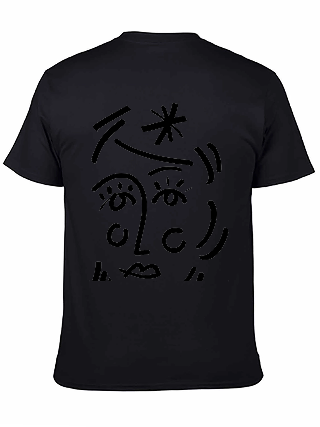 Abstract Face Graphic Tee - Stylish Black T-Shirt