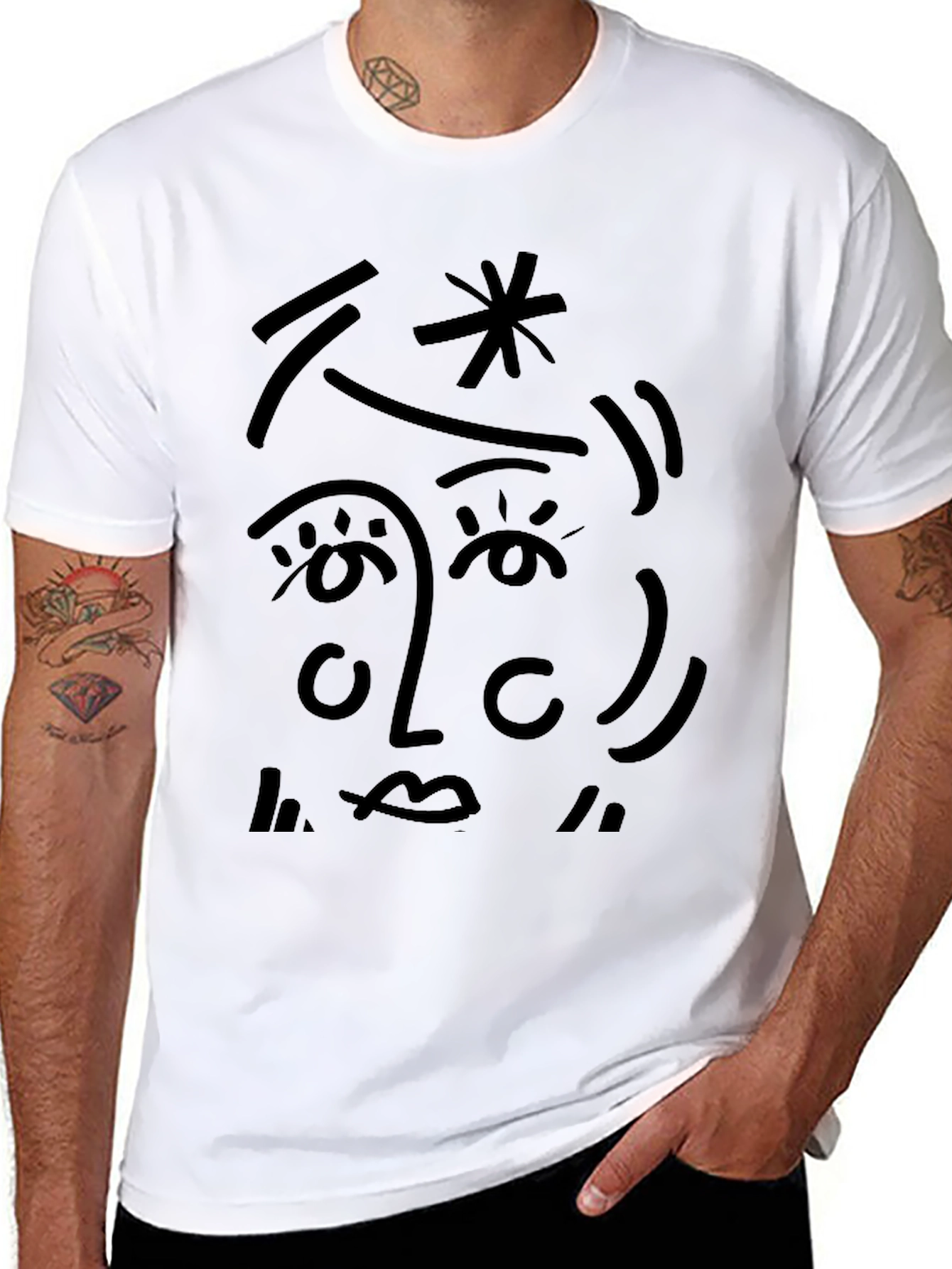 Abstract Face Graphic Tee - Stylish Black T-Shirt