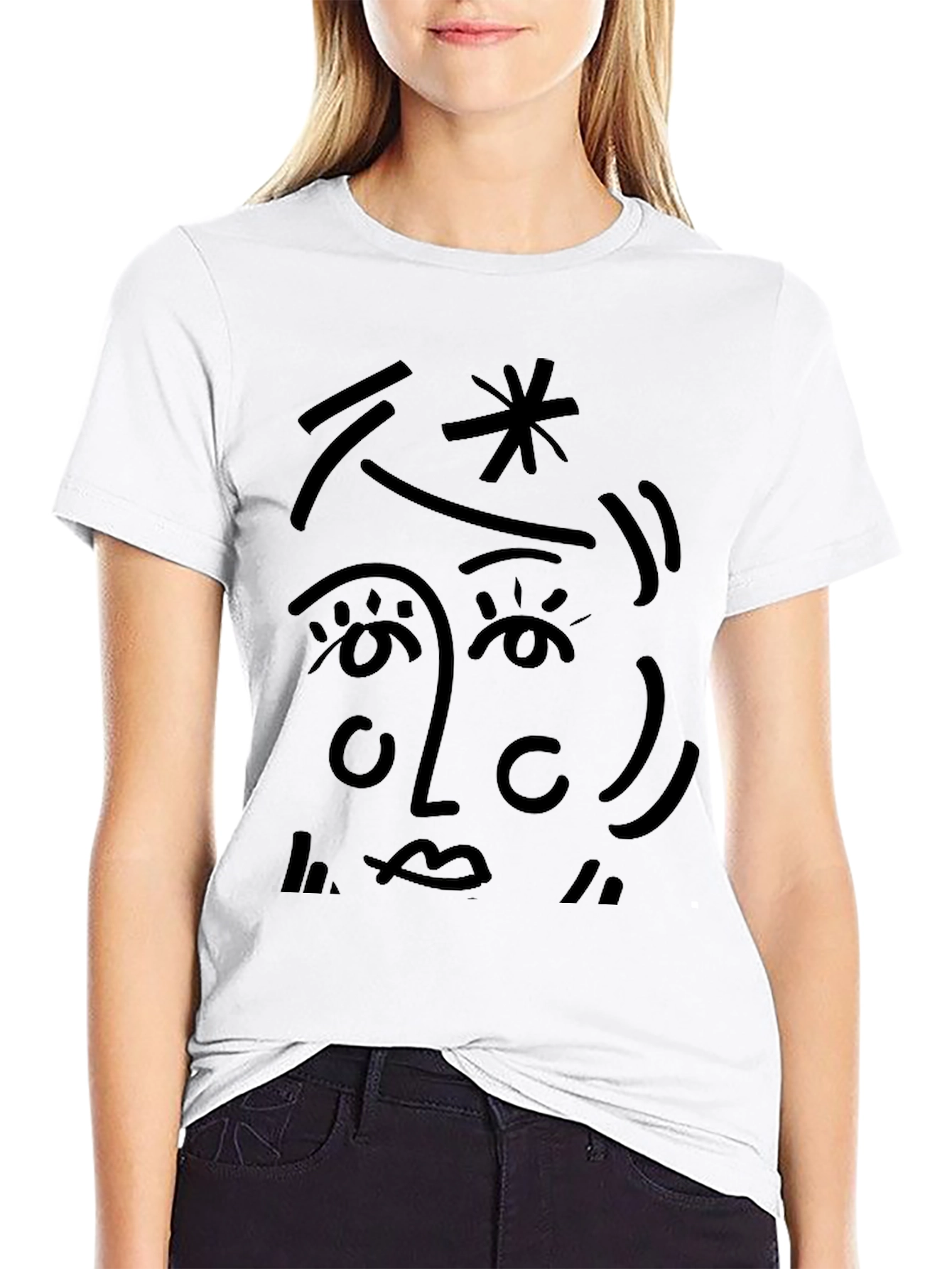 Abstract Face Graphic Tee - Stylish Black T-Shirt