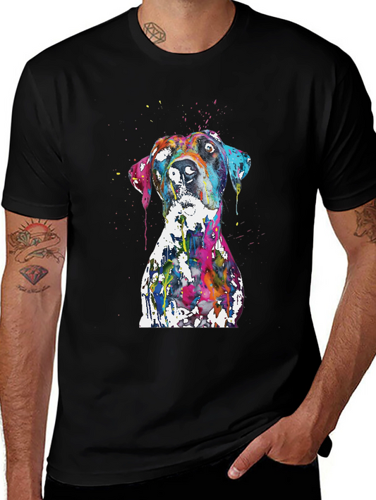 Vibrant Dog Art T-Shirt: Colorful Splash Design