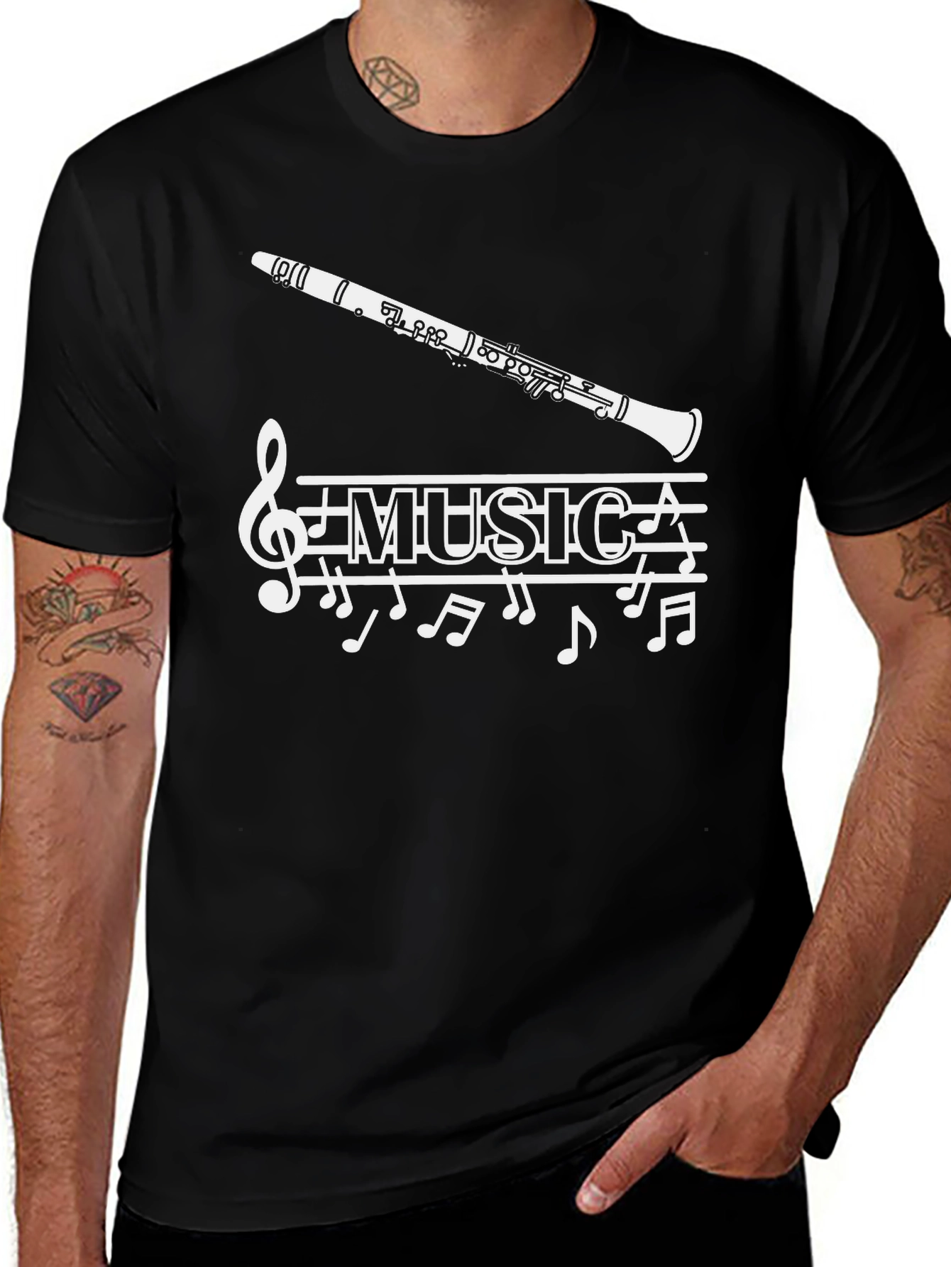 Music T-Shirt: Clarinet & Notes Design