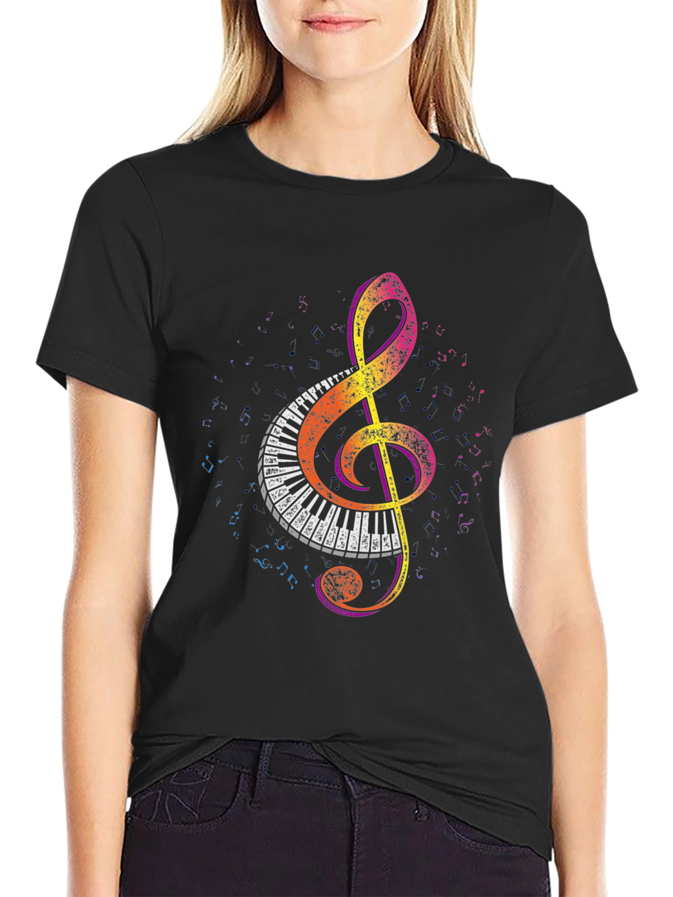 Musical Treble Clef Piano Keys Graphic Tee