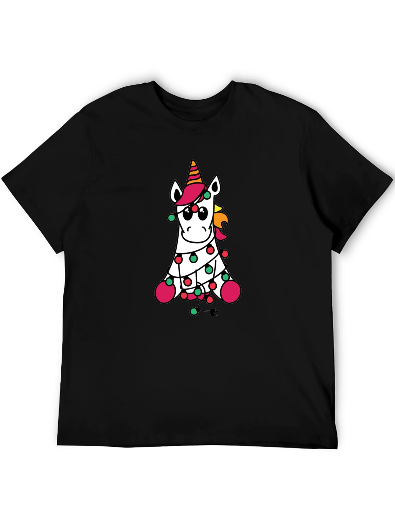 Unicorn Christmas Lights Black T-Shirt