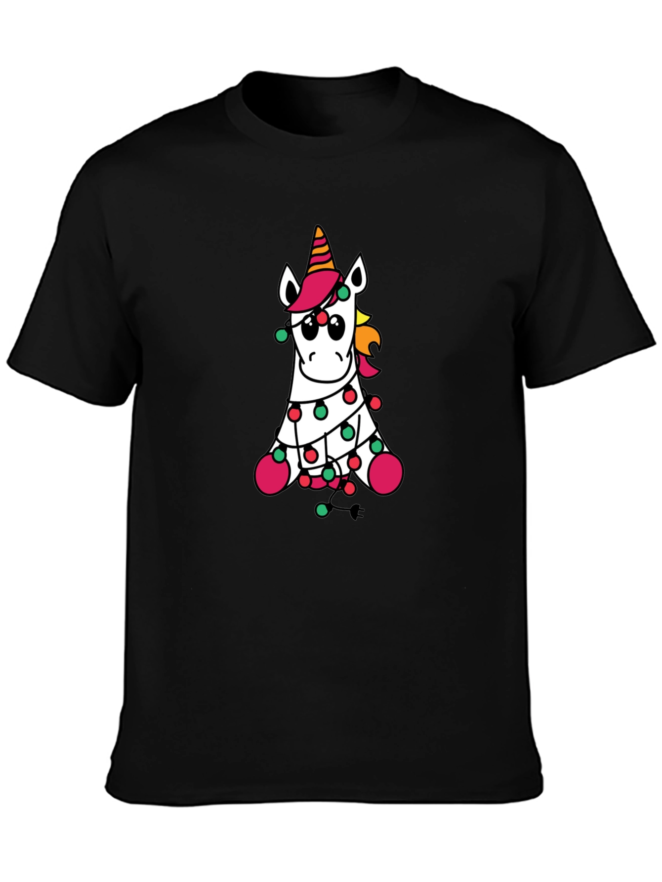 Unicorn Christmas Lights Black T-Shirt