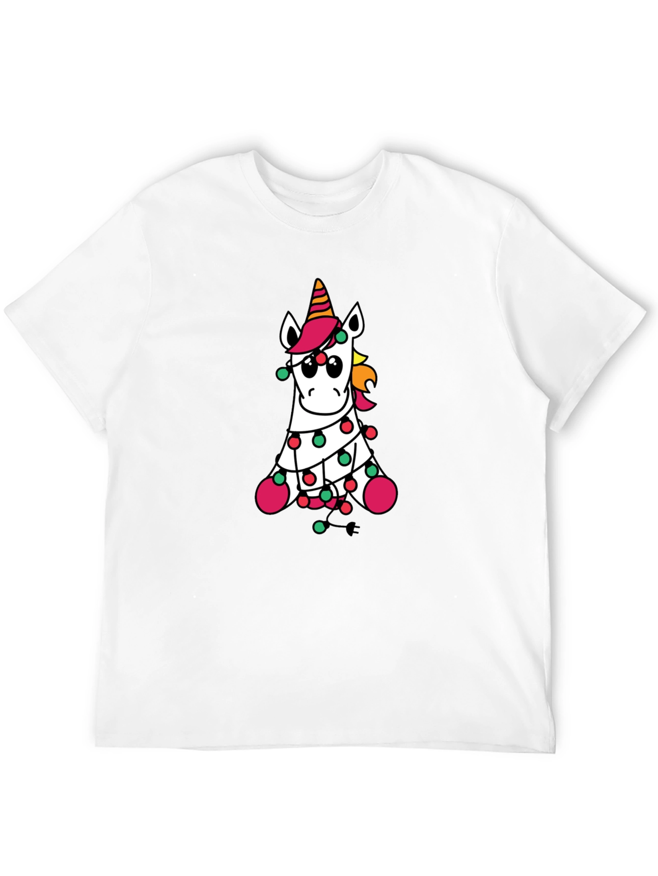 Unicorn Christmas Lights Black T-Shirt