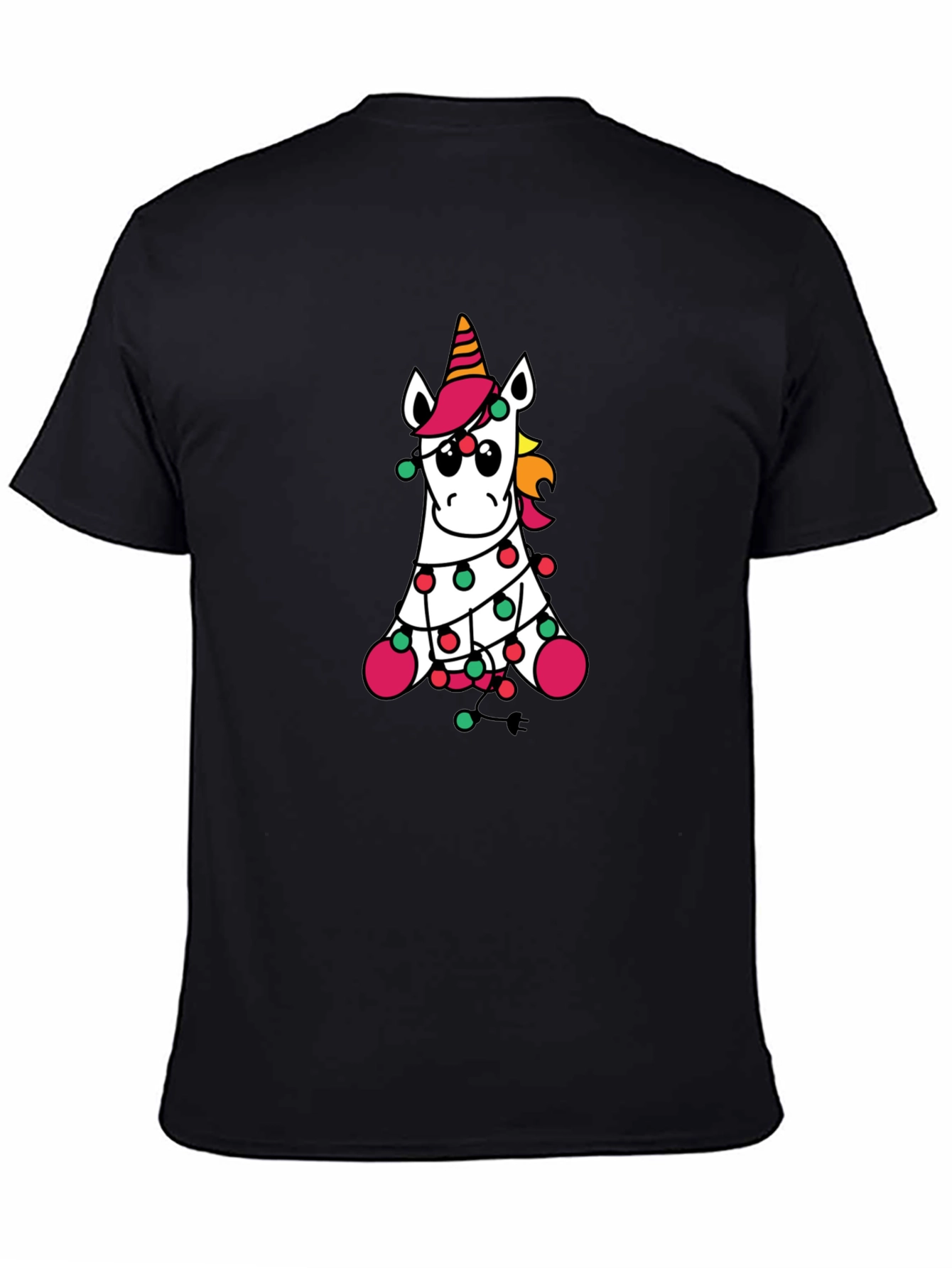Unicorn Christmas Lights Black T-Shirt