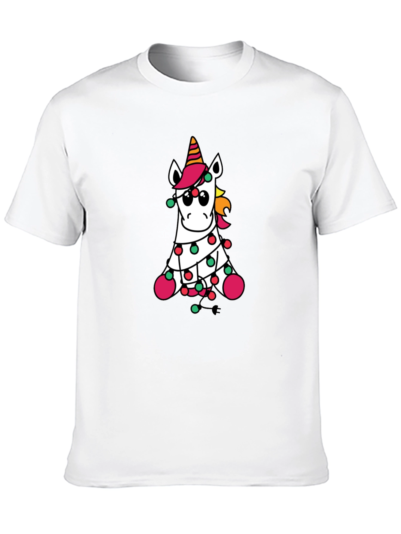 Unicorn Christmas Lights Black T-Shirt