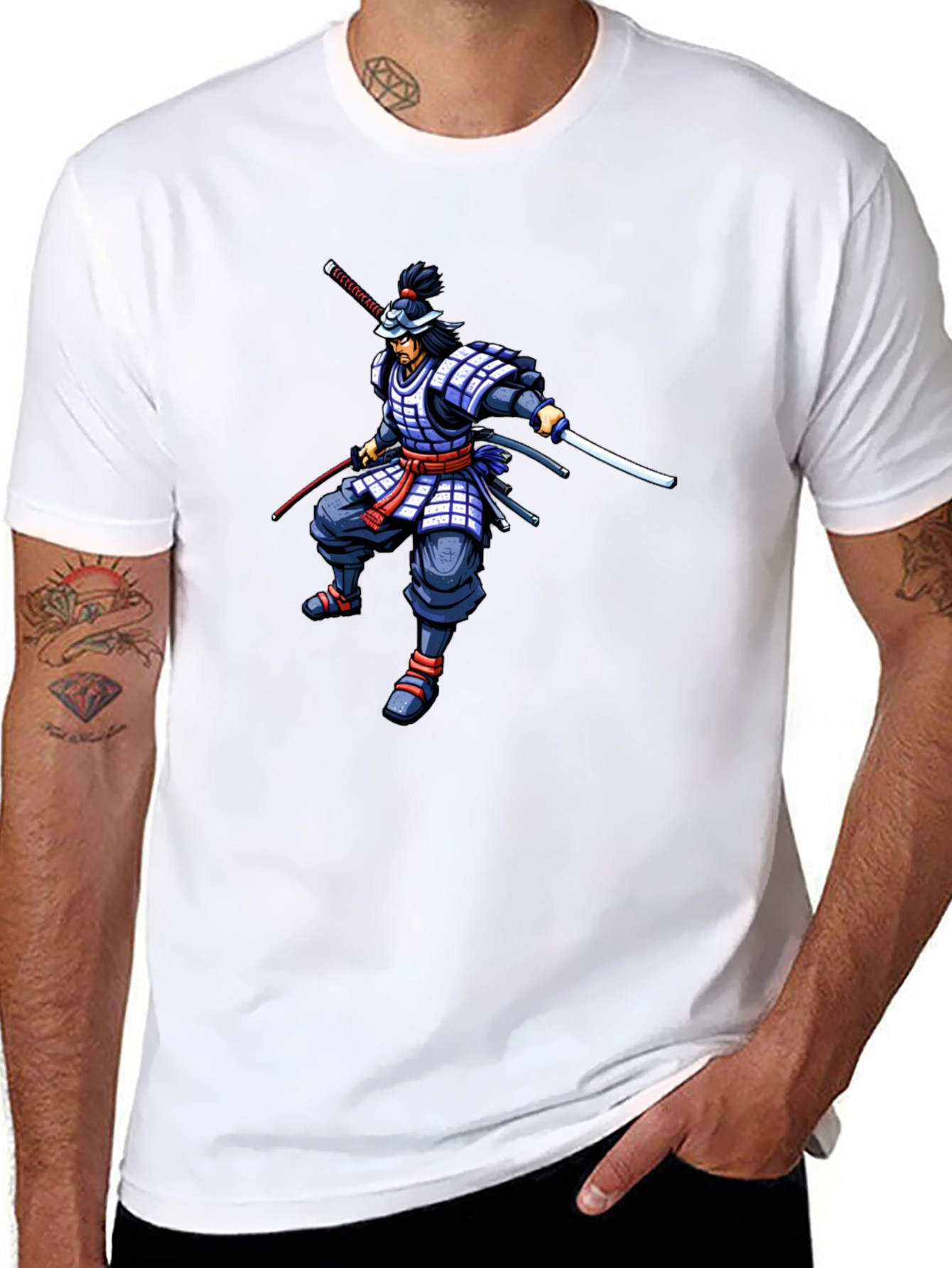 Samurai Warrior Graphic Print Black T-Shirt