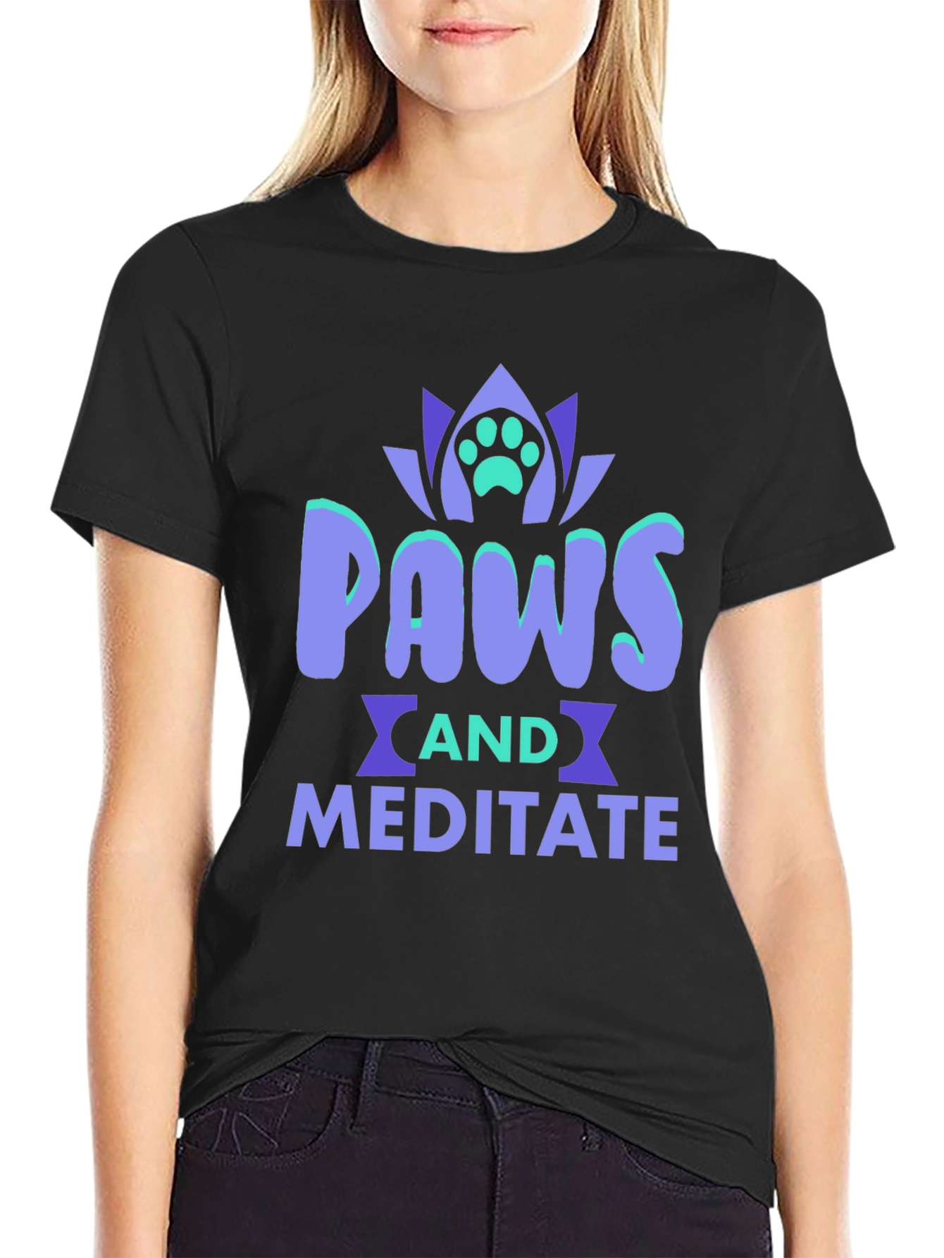Paws and Meditate Black Graphic Tee