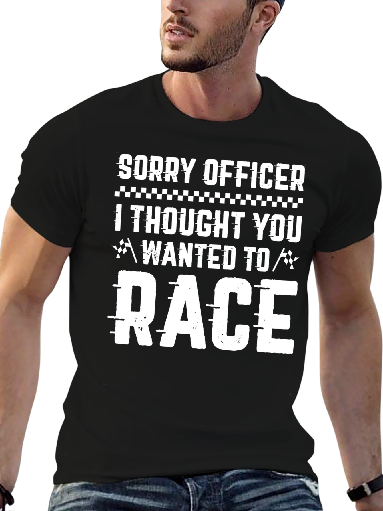 Sorry Officer Race Funny Black T-Shirt