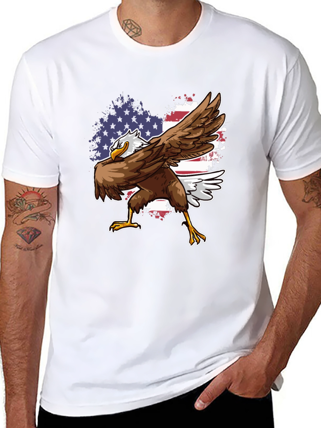 Patriotic Eagle Dab T-Shirt - USA Flag Design