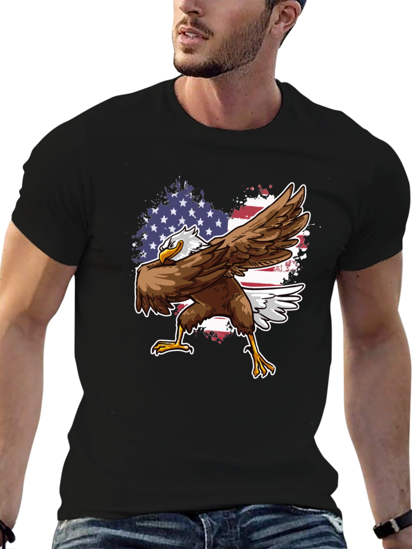 Patriotic Eagle Dab T-Shirt - USA Flag Design