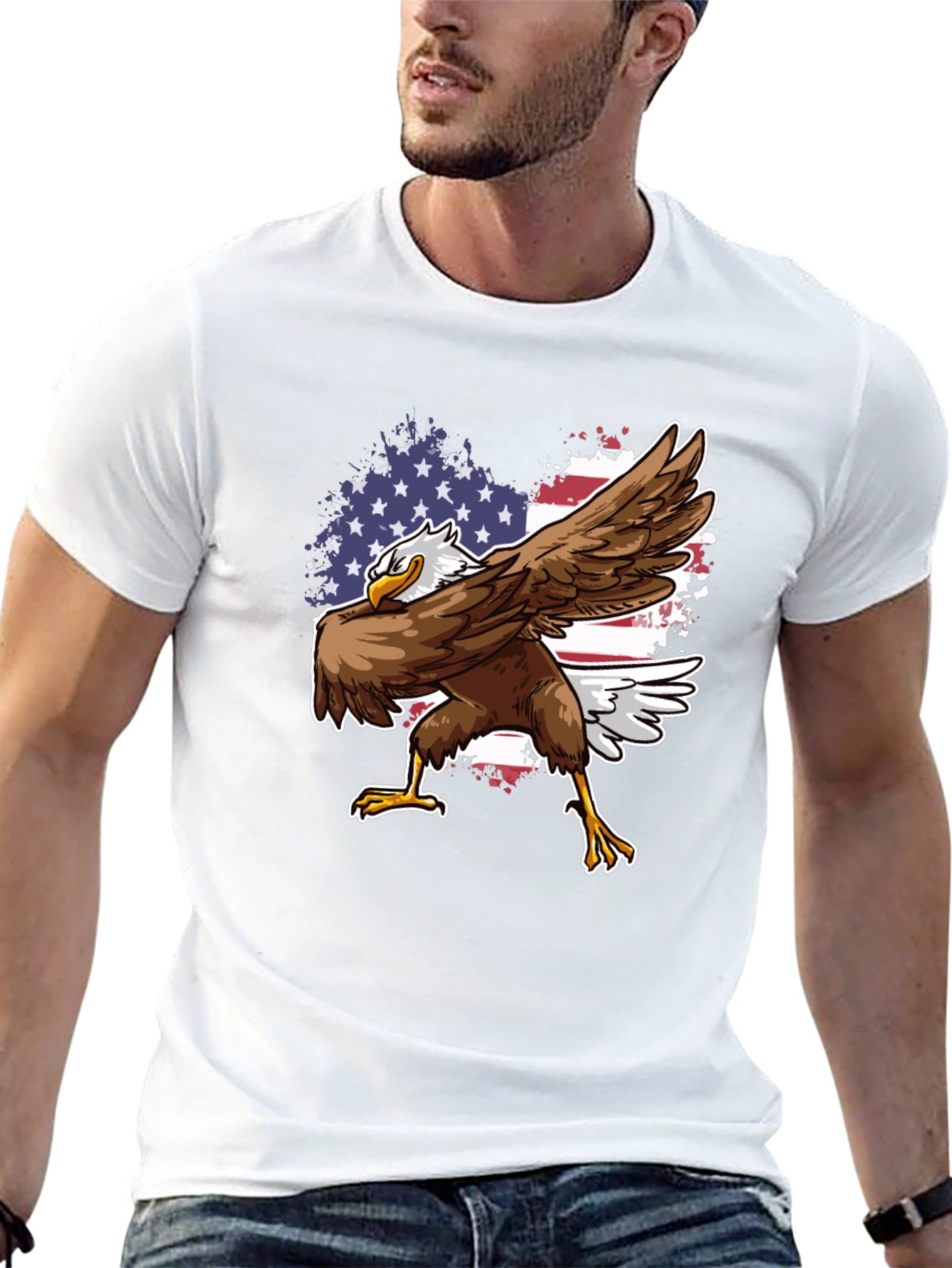 Patriotic Eagle Dab T-Shirt - USA Flag Design