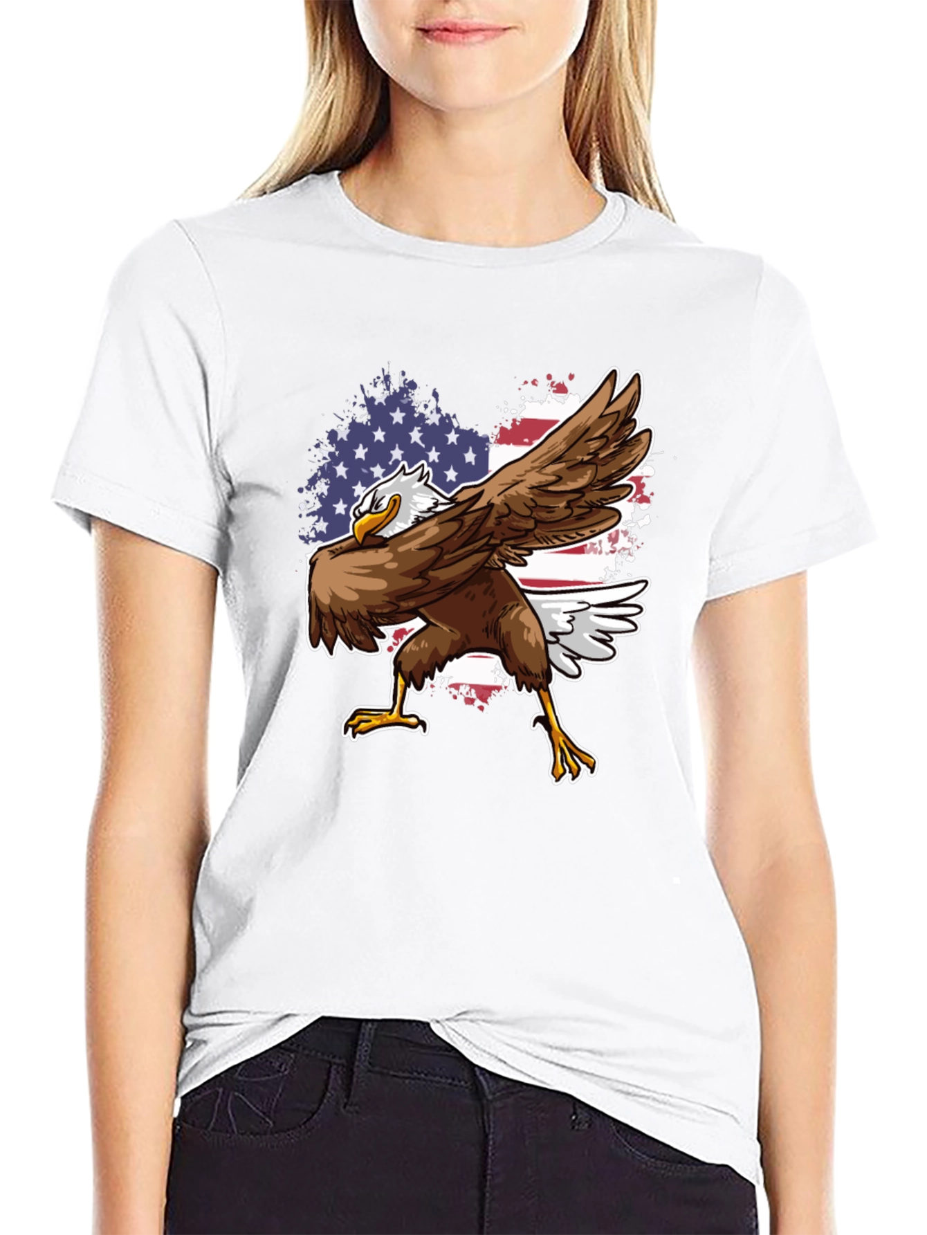 Patriotic Eagle Dab T-Shirt - USA Flag Design