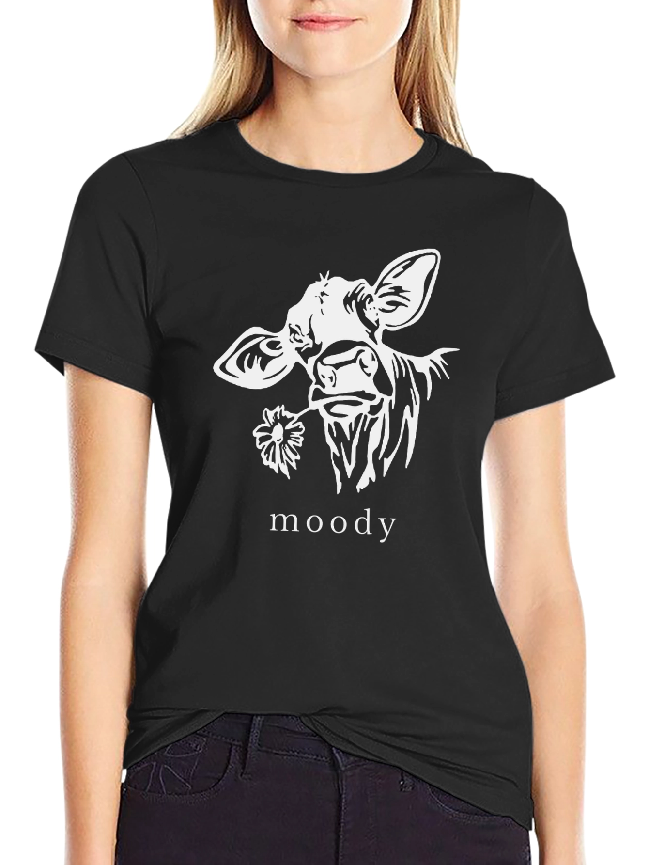 Moody Cow Graphic T-Shirt - Black