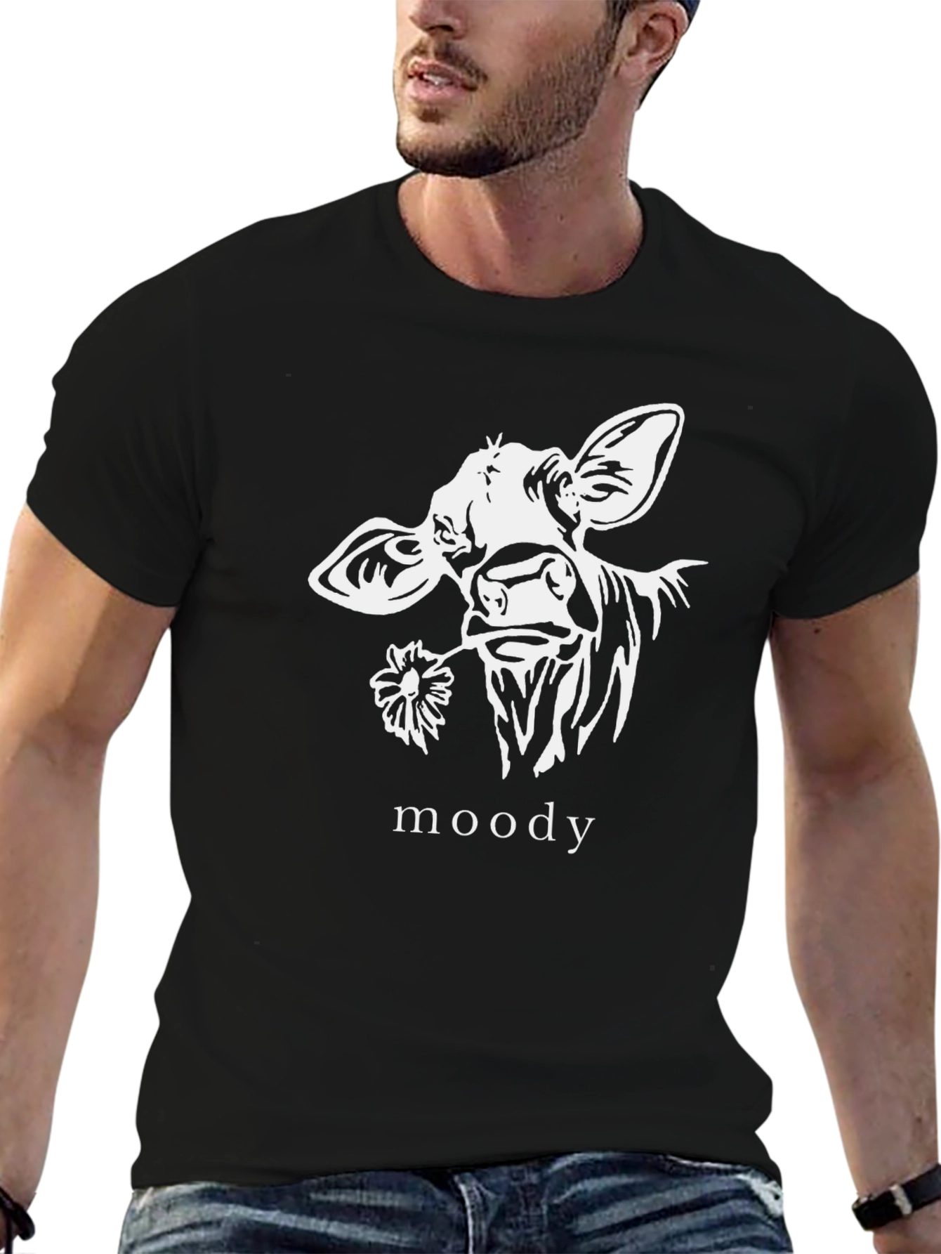 Moody Cow Graphic T-Shirt - Black