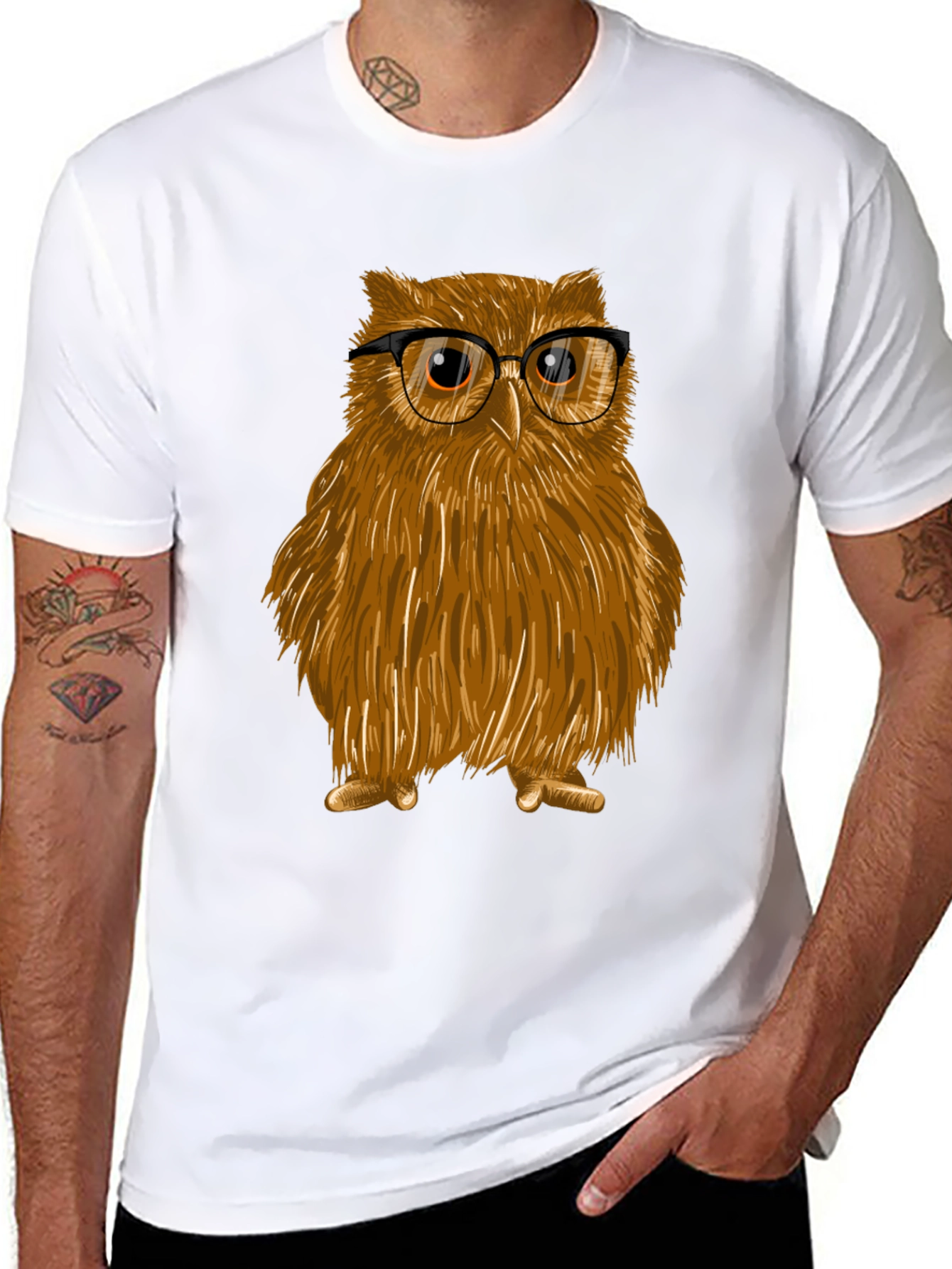 Owl with Glasses Graphic Tee - Unisex Cotton T-Shirt