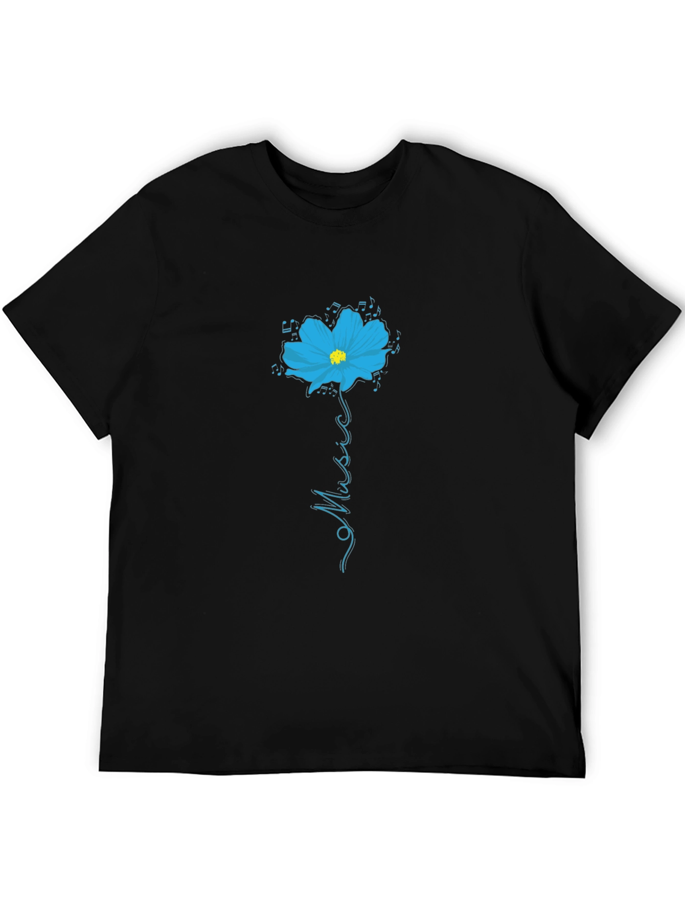 Black T-Shirt with Floral Music Graphic