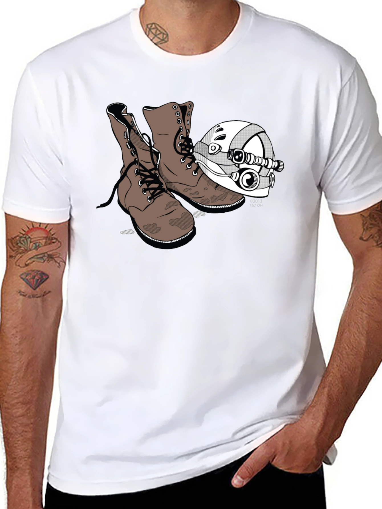 Boots & Helmet Graphic Tee - Black Cotton