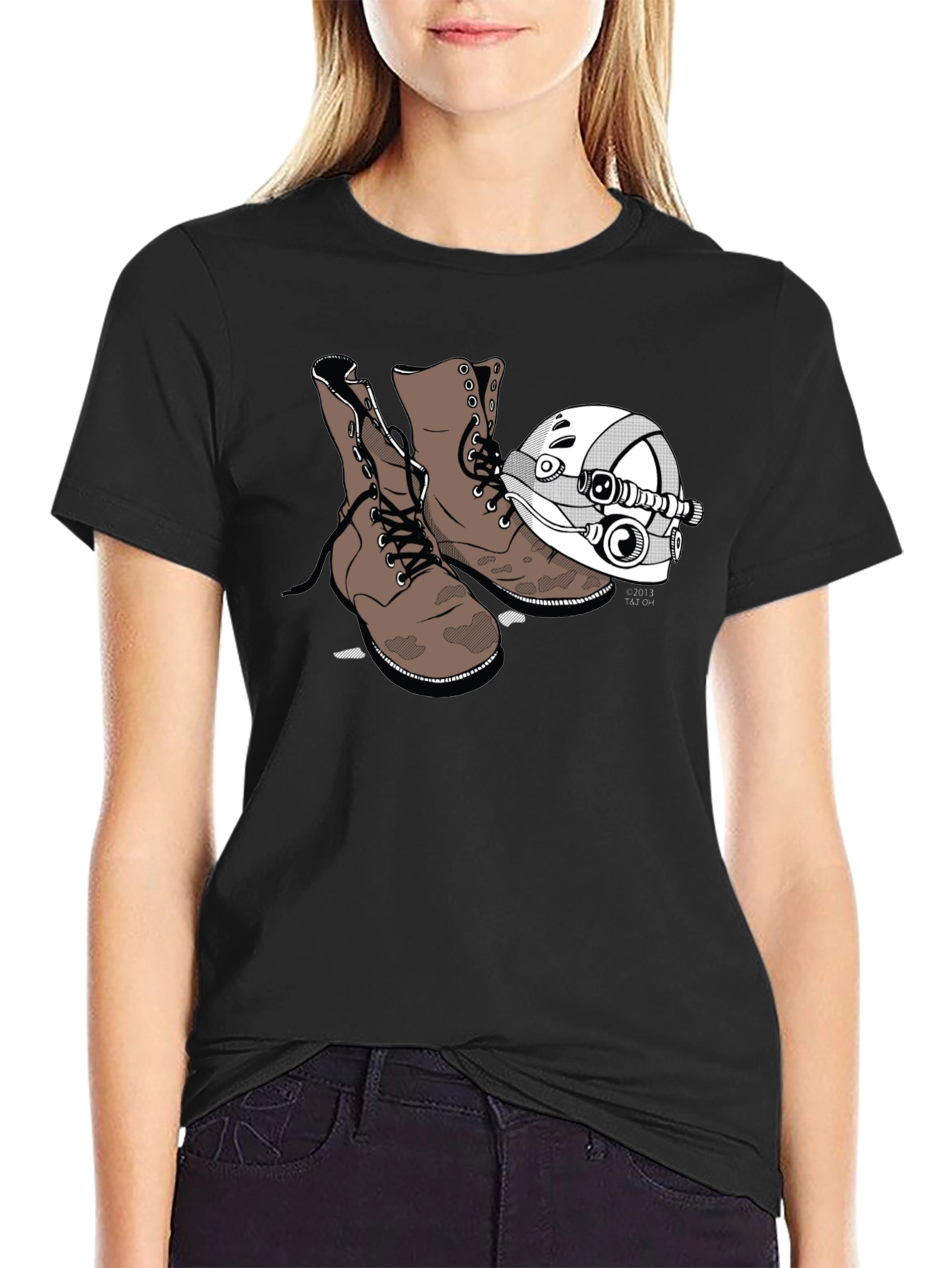 Boots & Helmet Graphic Tee - Black Cotton