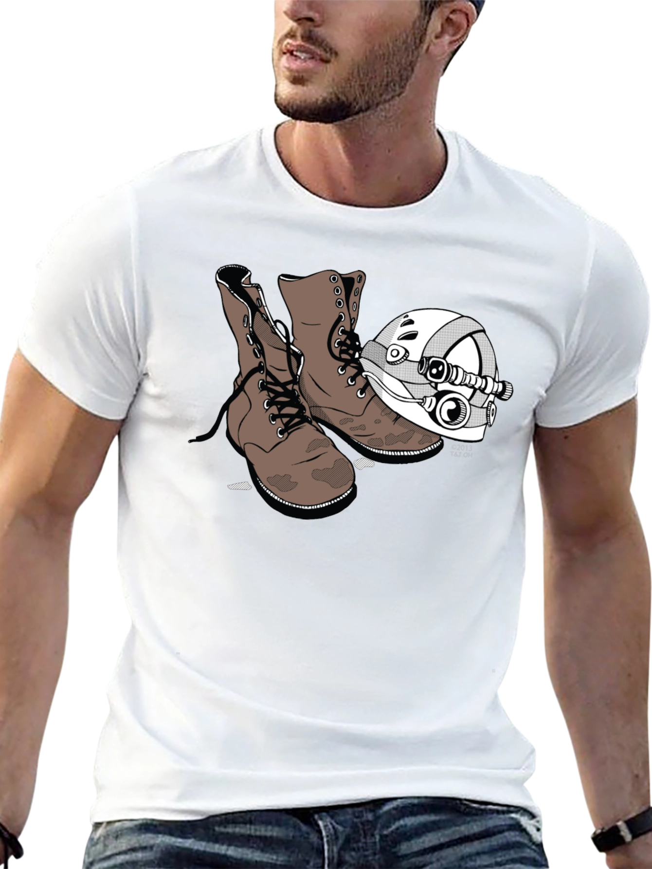 Boots & Helmet Graphic Tee - Black Cotton