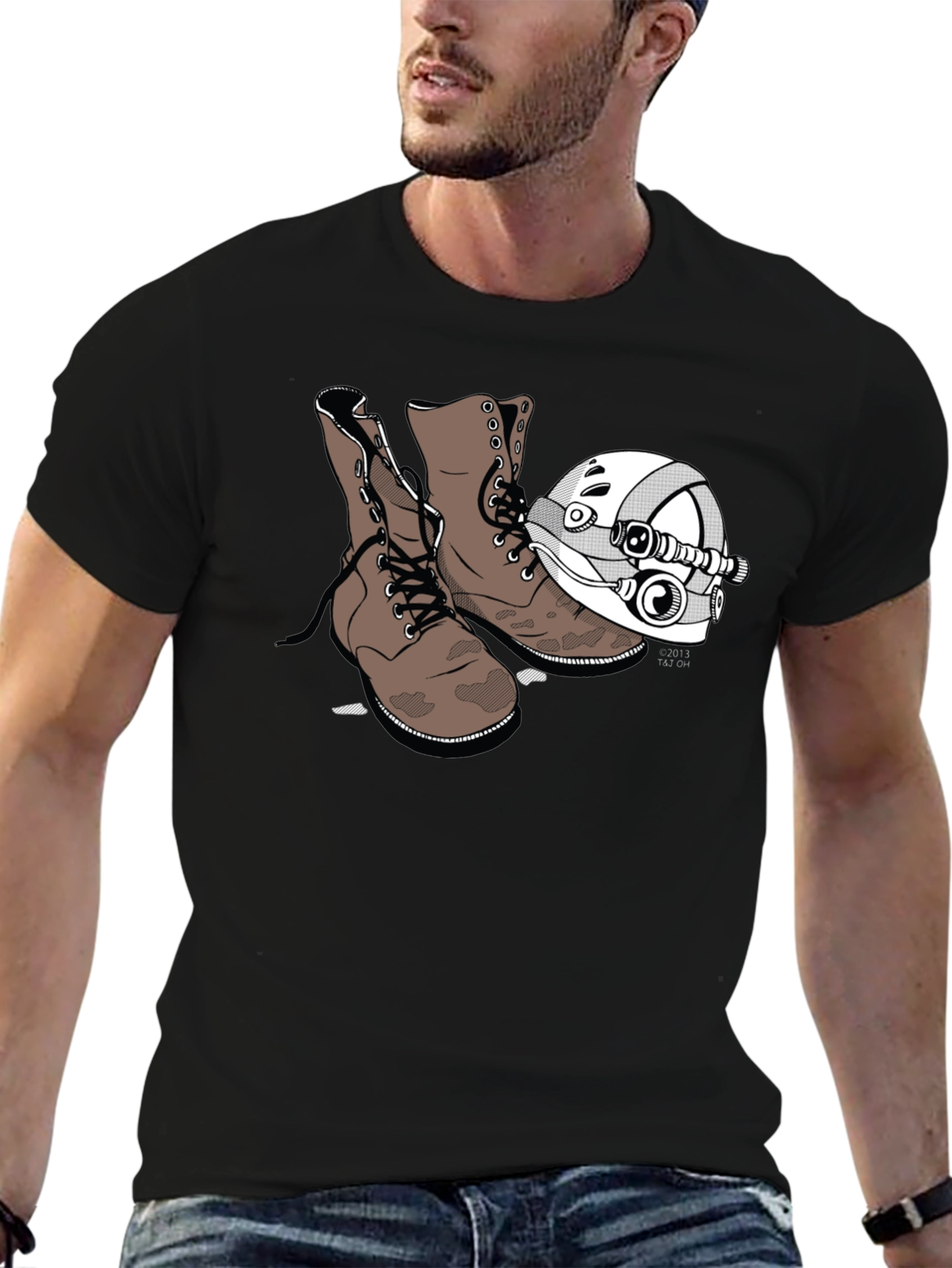 Boots & Helmet Graphic Tee - Black Cotton