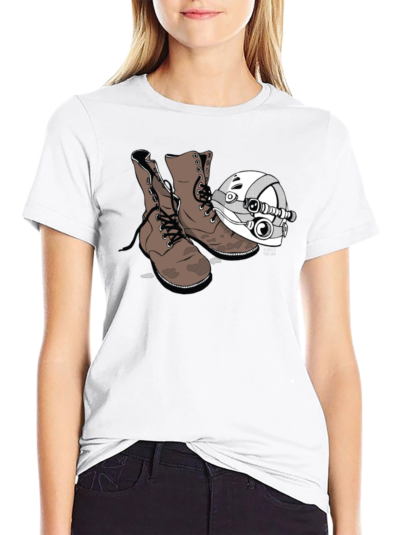 Boots & Helmet Graphic Tee - Black Cotton