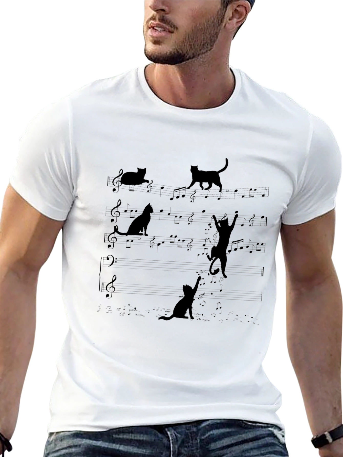 Musical Cats T-Shirt - Black Cat Music Tee