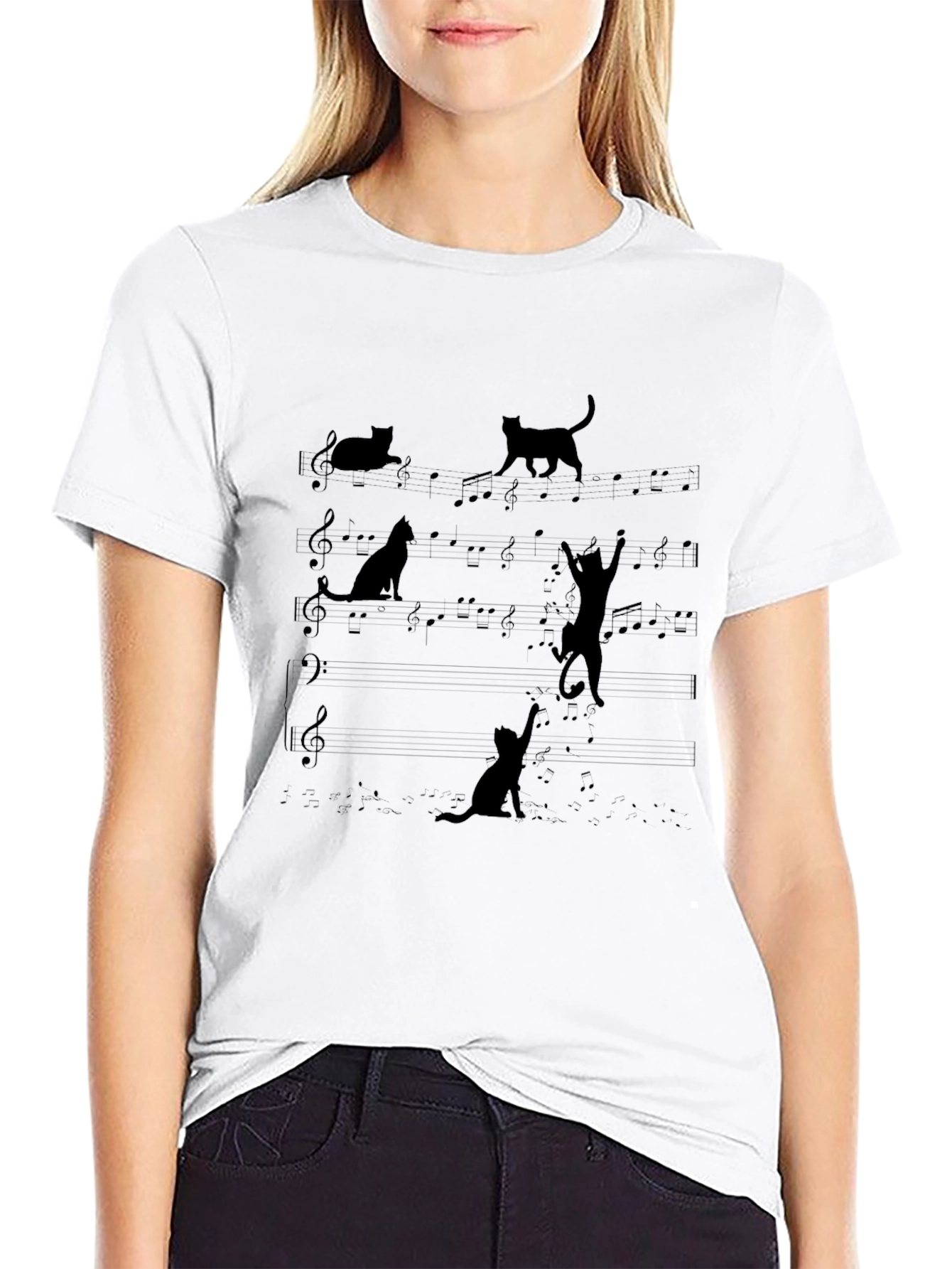 Musical Cats T-Shirt - Black Cat Music Tee