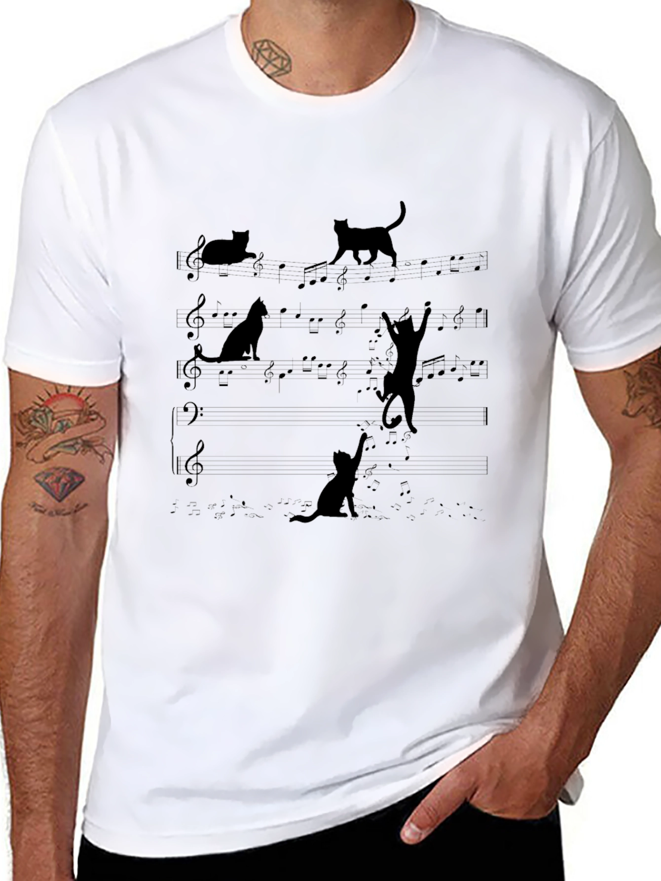 Musical Cats T-Shirt - Black Cat Music Tee