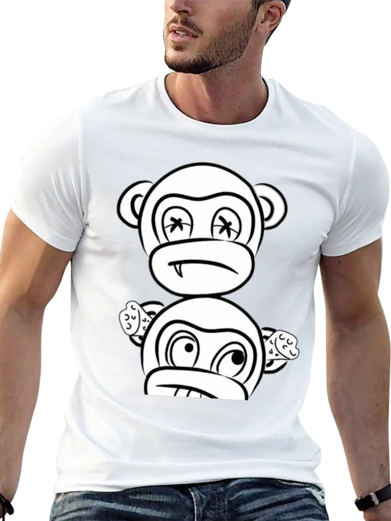 Cartoon Monkey Graphic Black T-Shirt