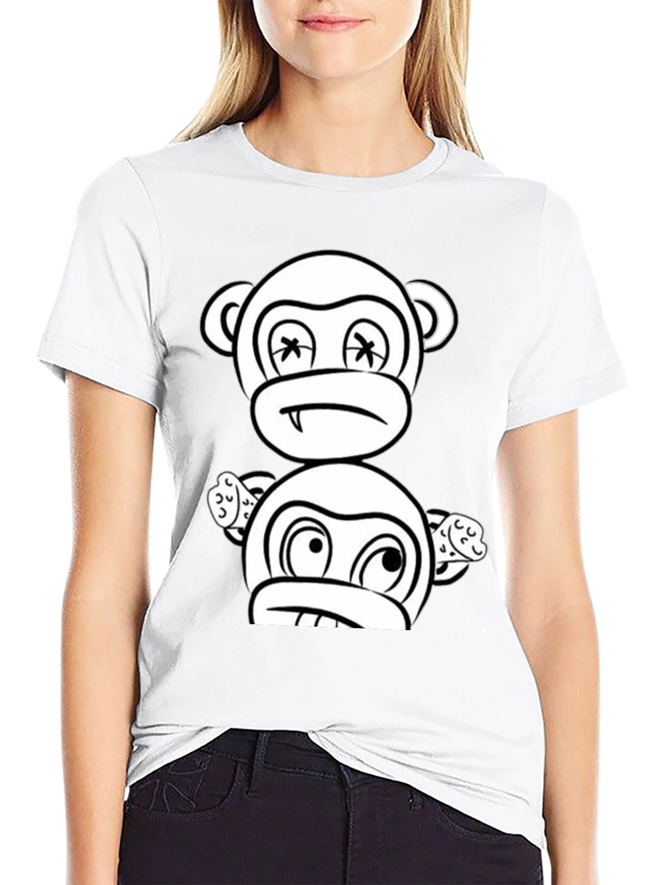 Cartoon Monkey Graphic Black T-Shirt