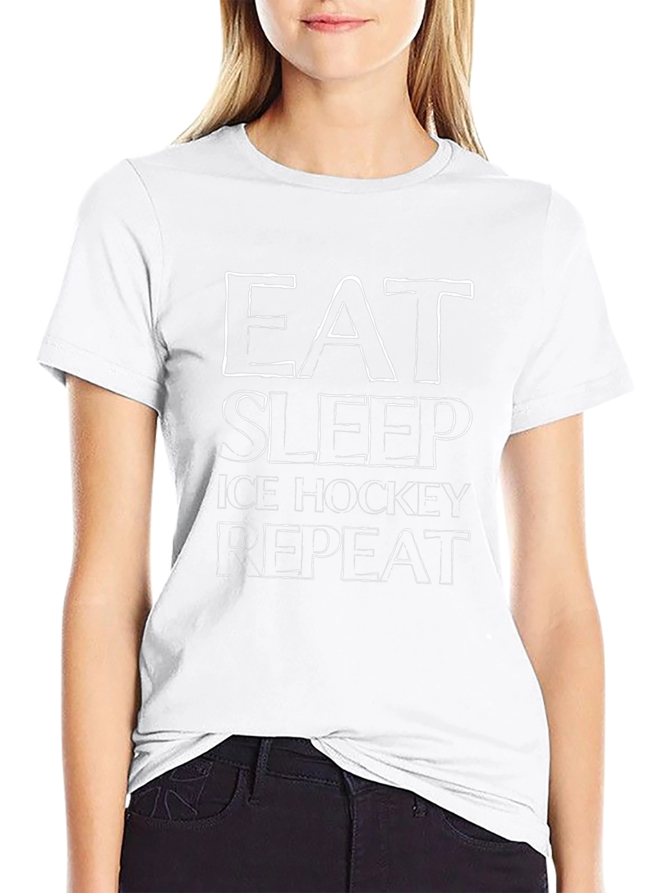 Eat Sleep Ice Hockey Repeat Black Graphic T-Shirt
