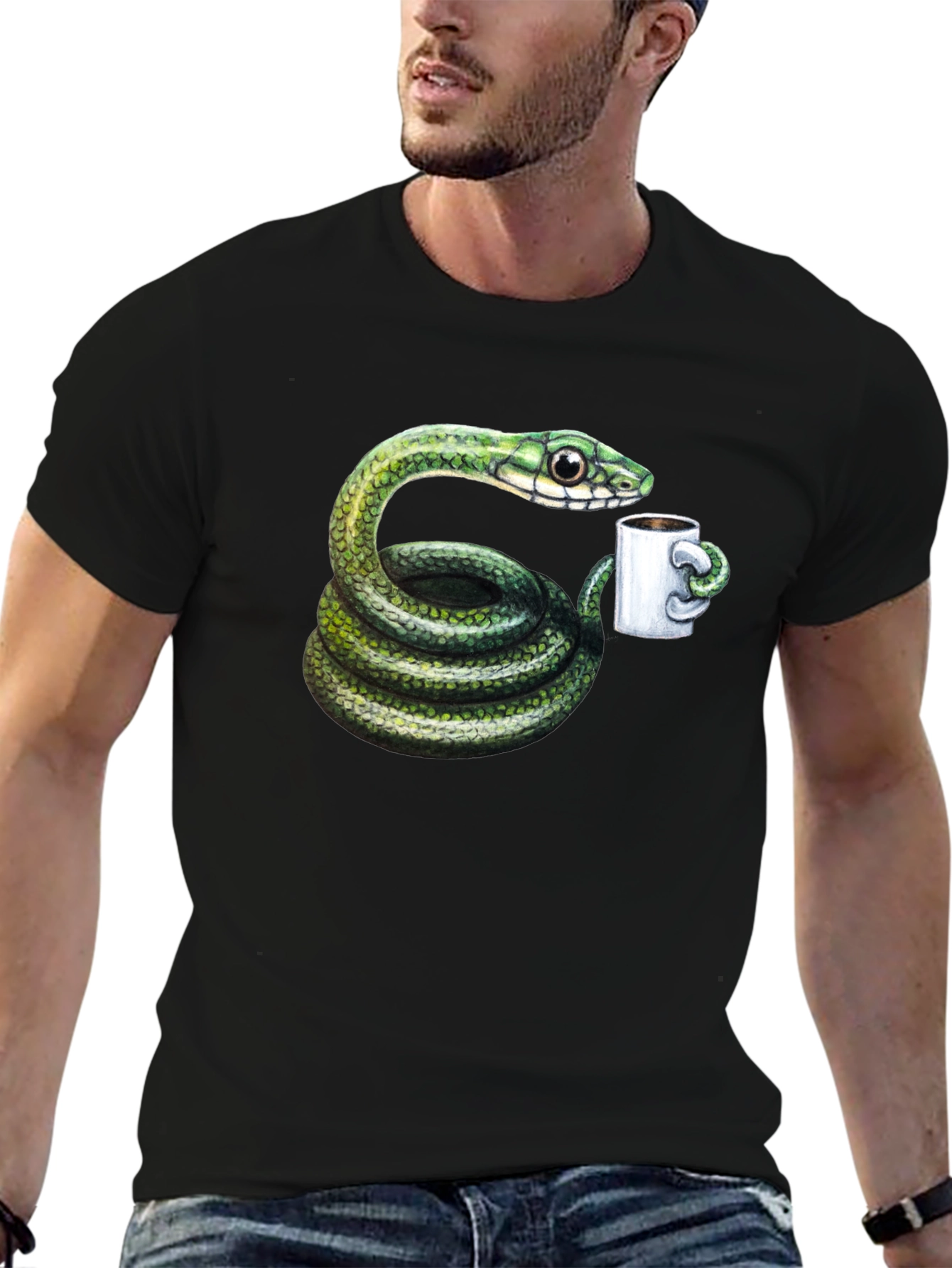 Snake Coffee Lover T-Shirt - Black
