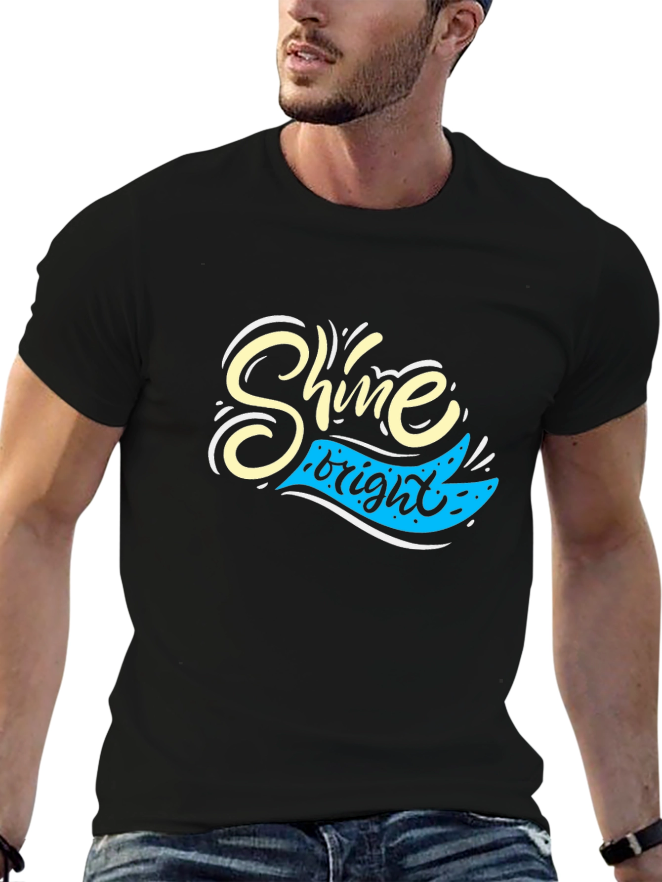 Shine Bright Black Graphic Tee for Men