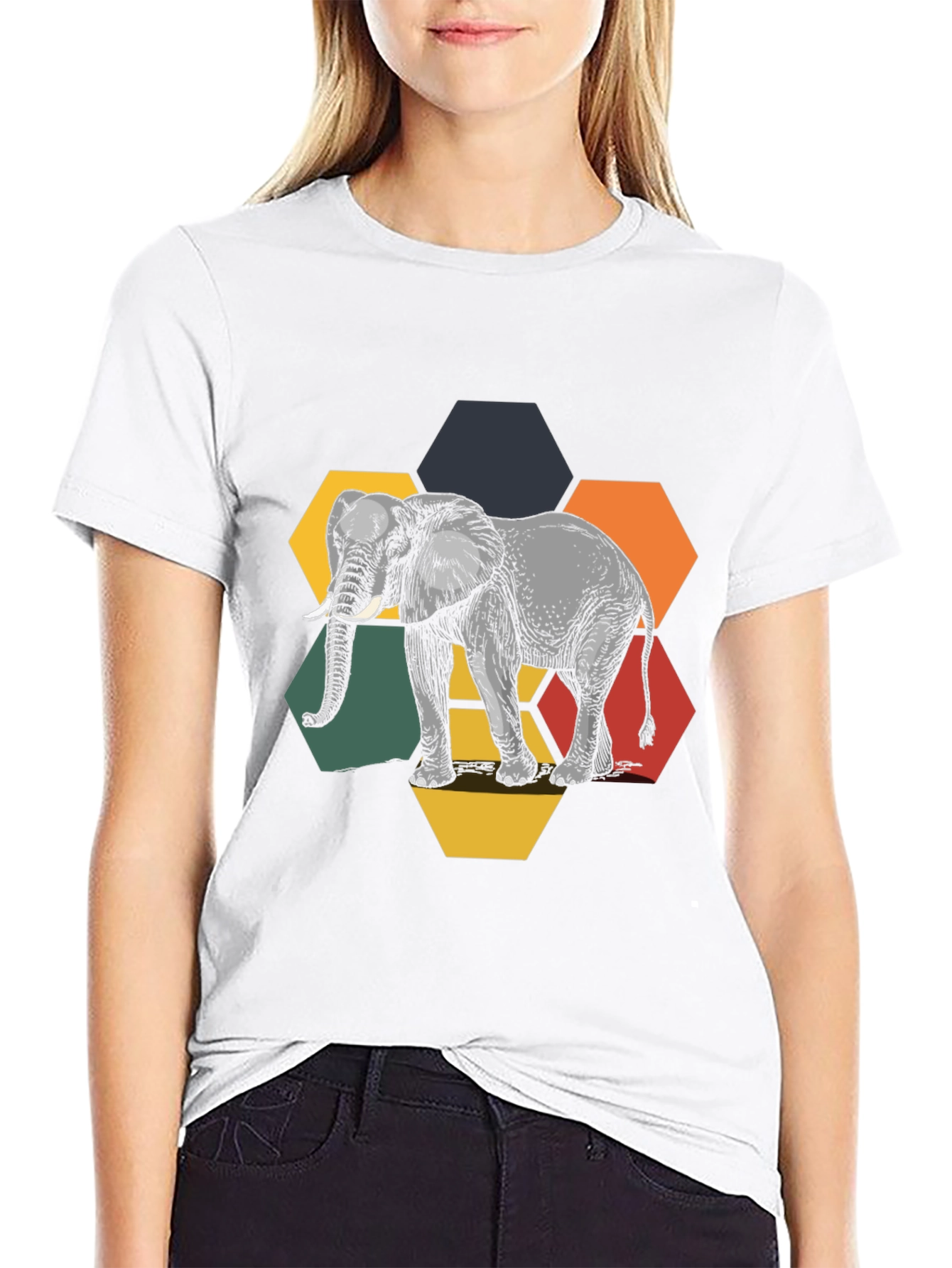 Elephant Hexagon Graphic Tee - Black