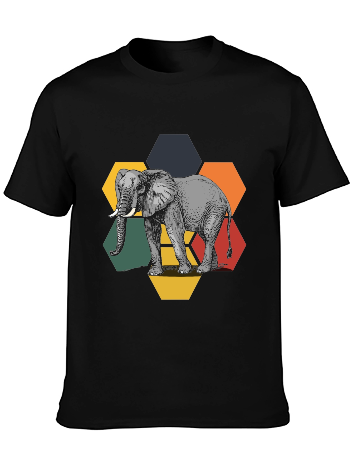 Elephant Hexagon Graphic Tee - Black