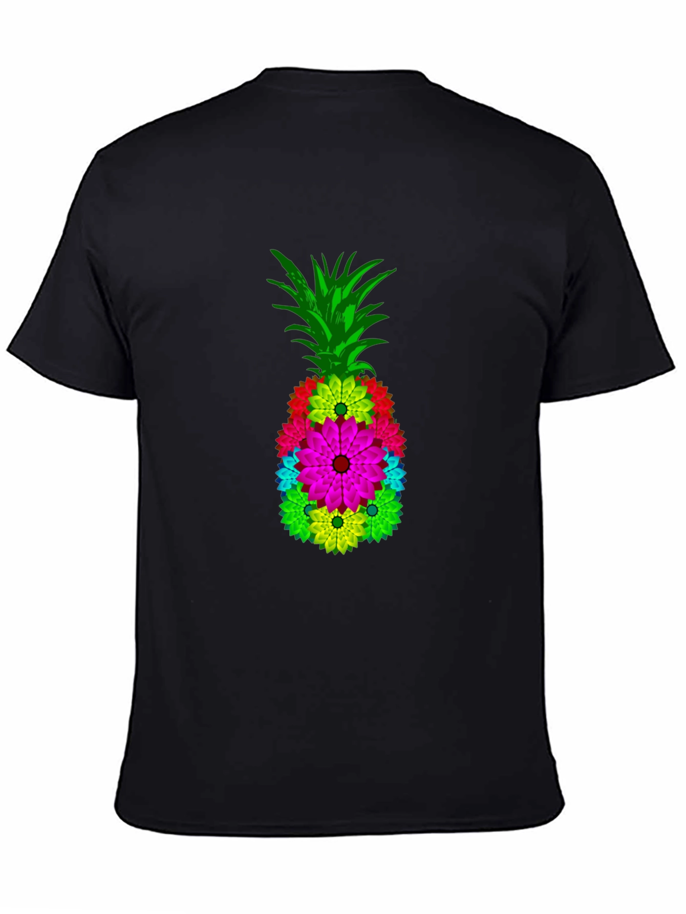 Floral Pineapple Graphic Tee - Black Cotton Blend