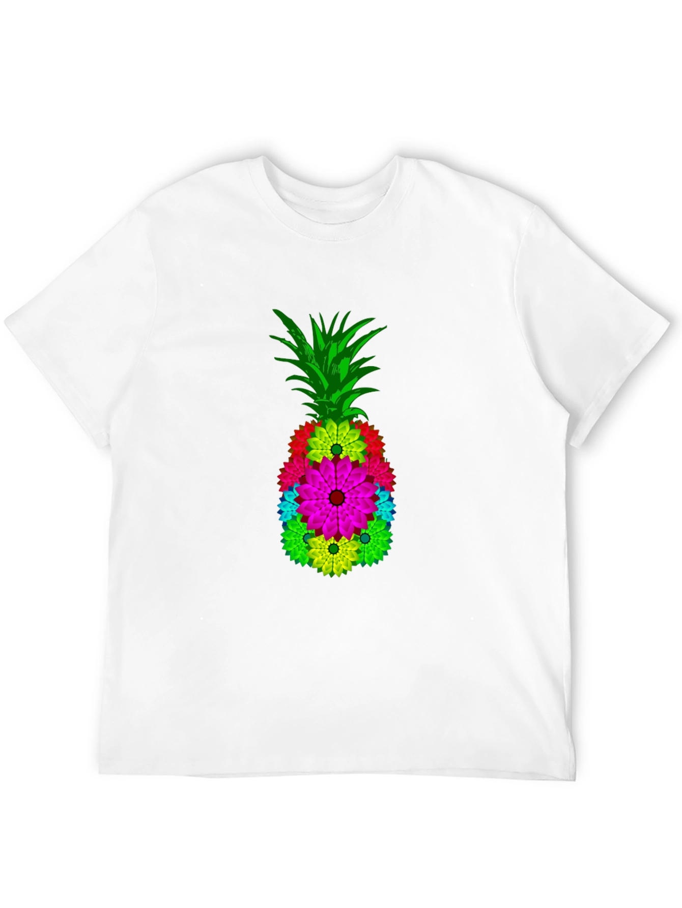 Floral Pineapple Graphic Tee - Black Cotton Blend