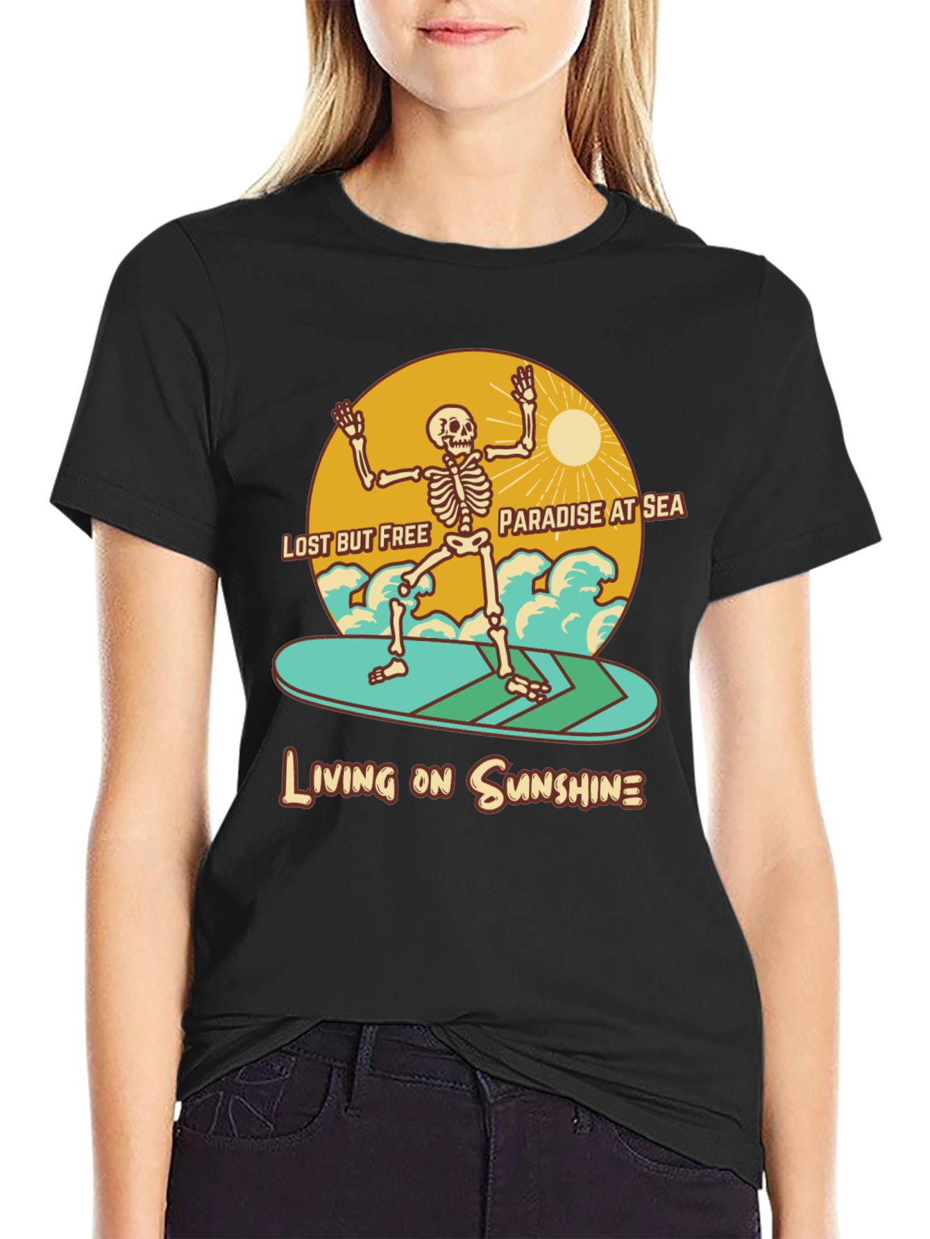 Lost but Free Skeleton Surfer Graphic Tee
