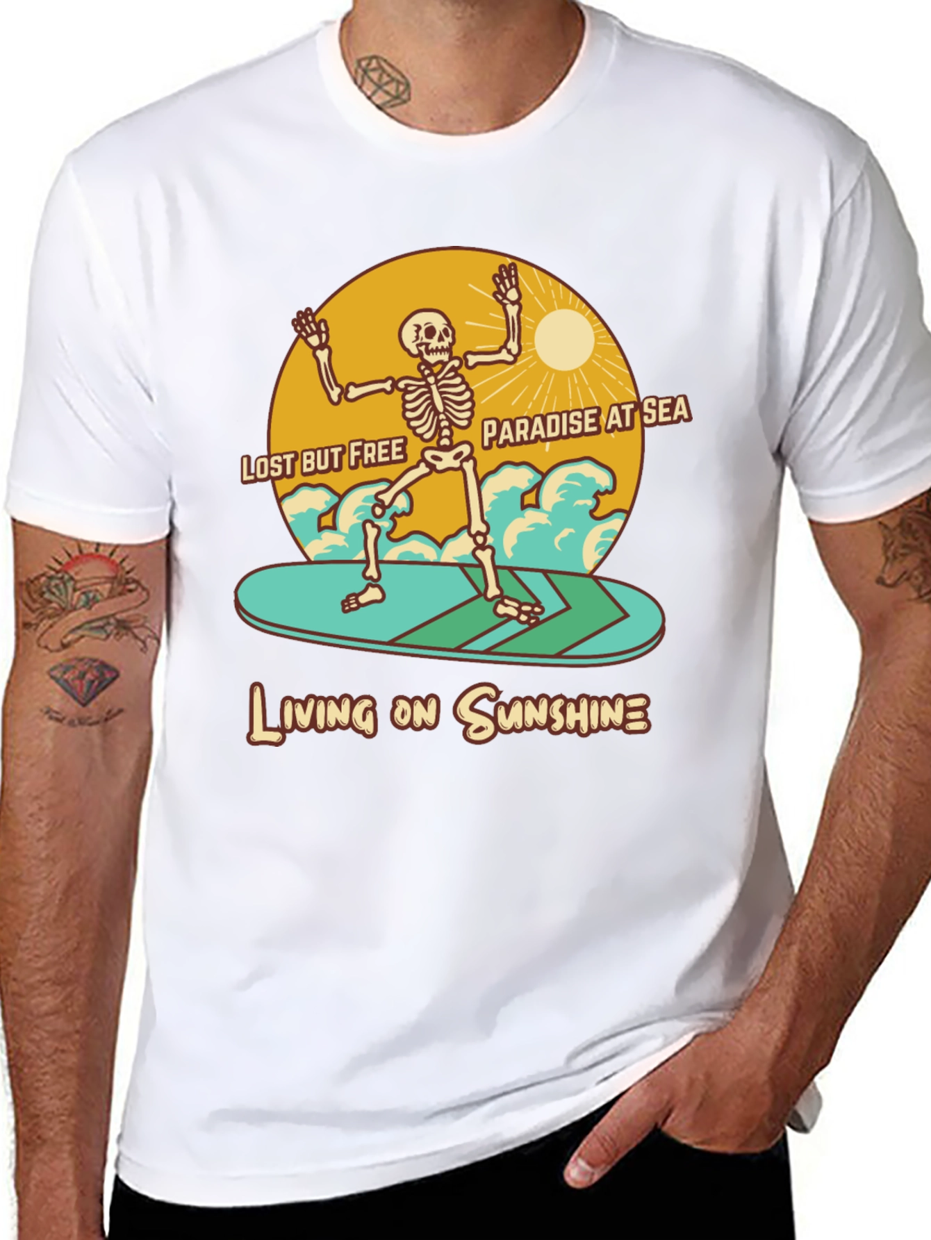 Lost but Free Skeleton Surfer Graphic Tee