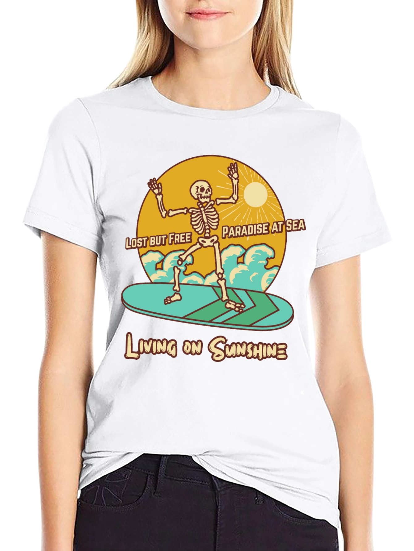 Lost but Free Skeleton Surfer Graphic Tee