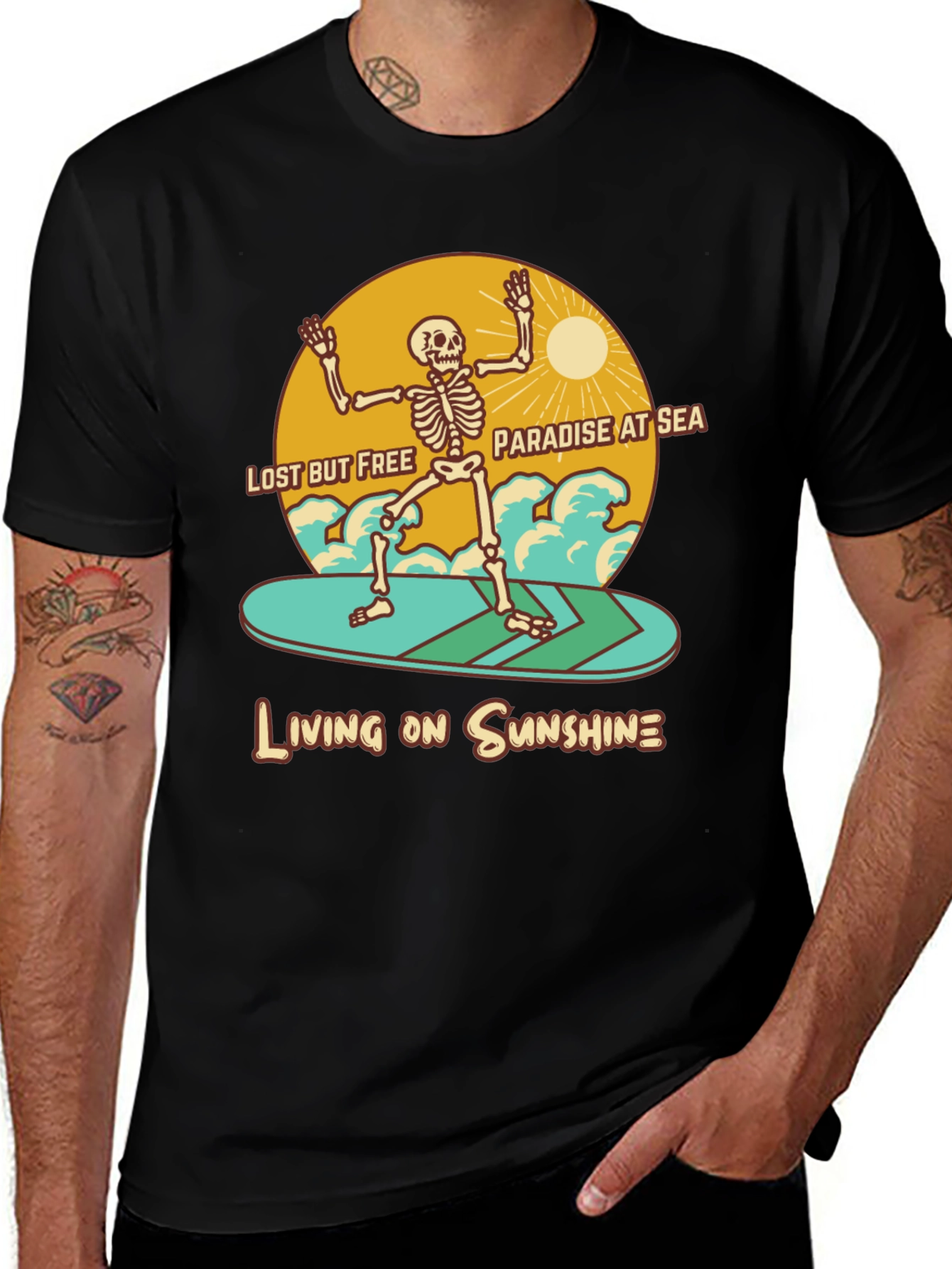 Lost but Free Skeleton Surfer Graphic Tee