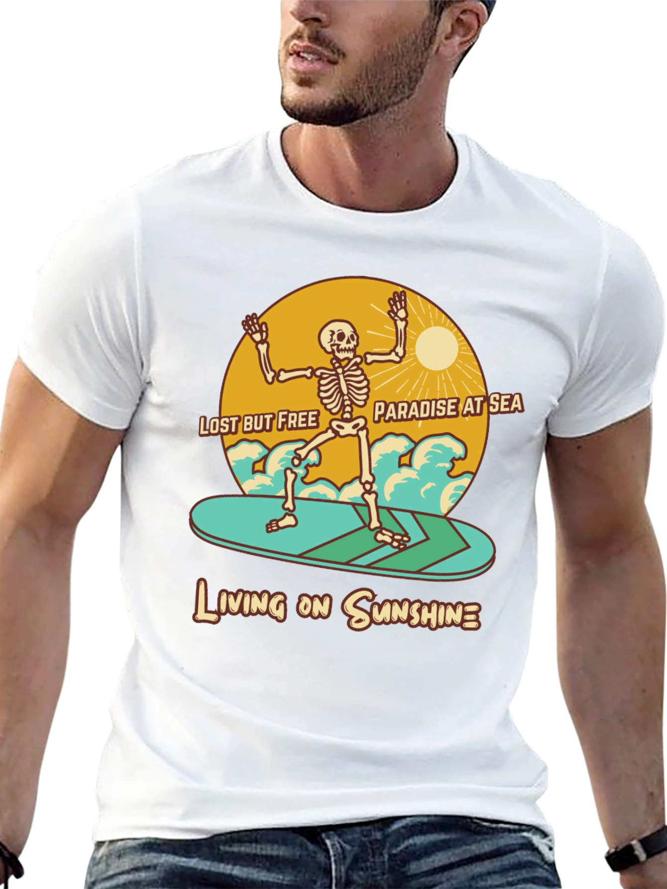 Lost but Free Skeleton Surfer Graphic Tee