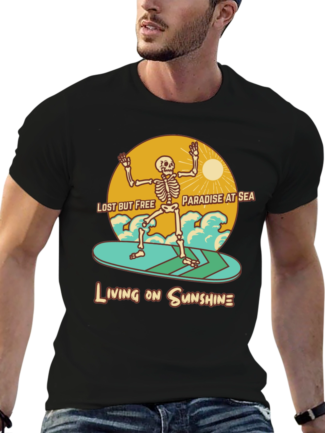 Lost but Free Skeleton Surfer Graphic Tee
