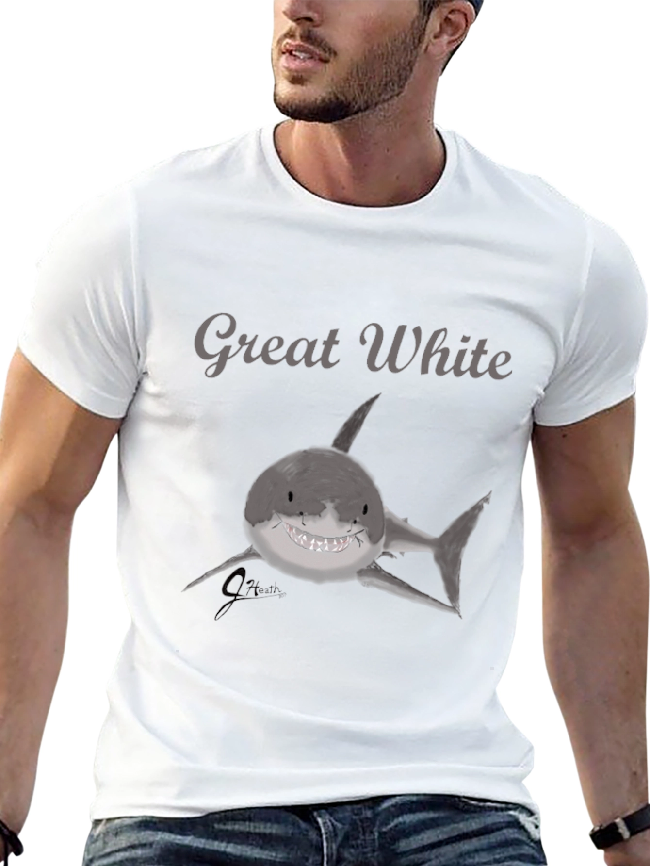 Great White Shark Graphic Black T-Shirt