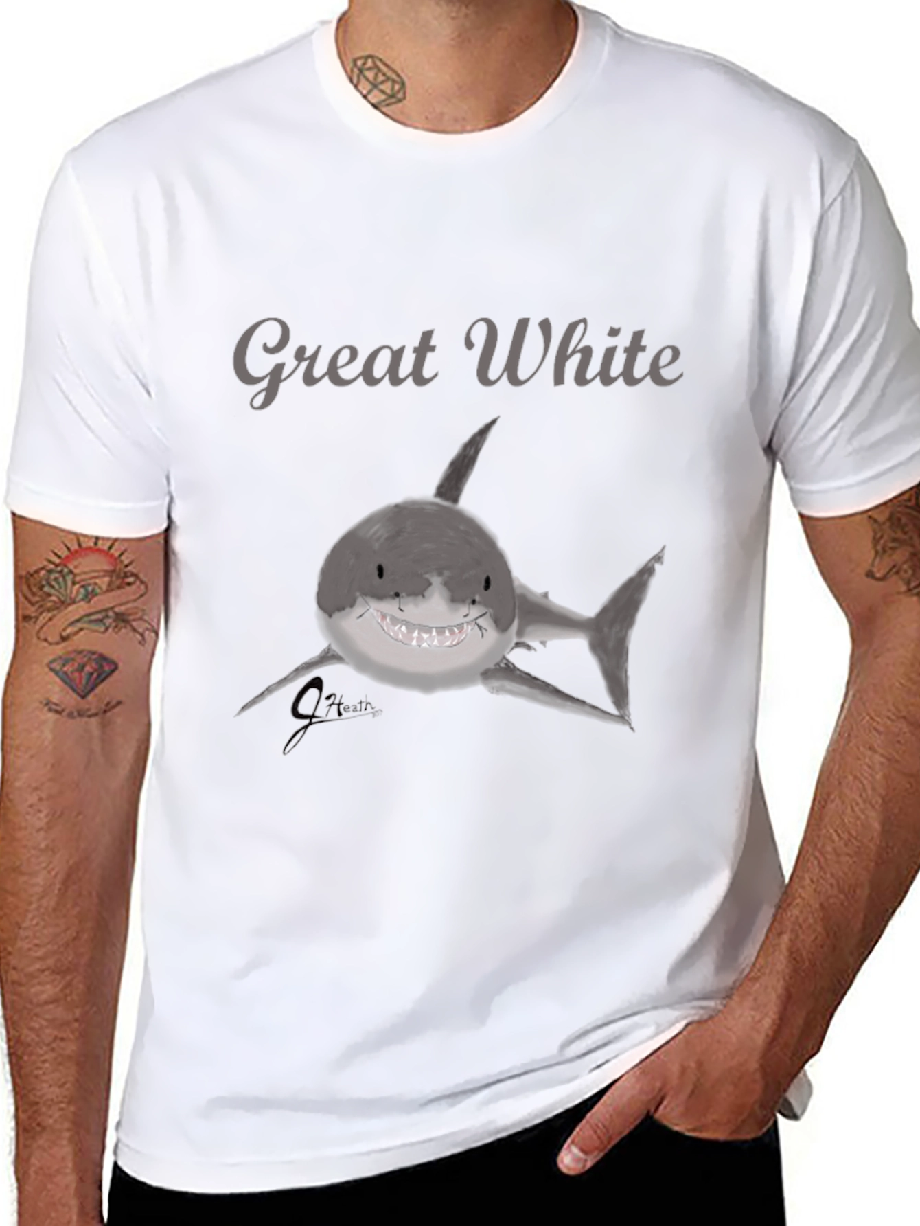 Great White Shark Graphic Black T-Shirt