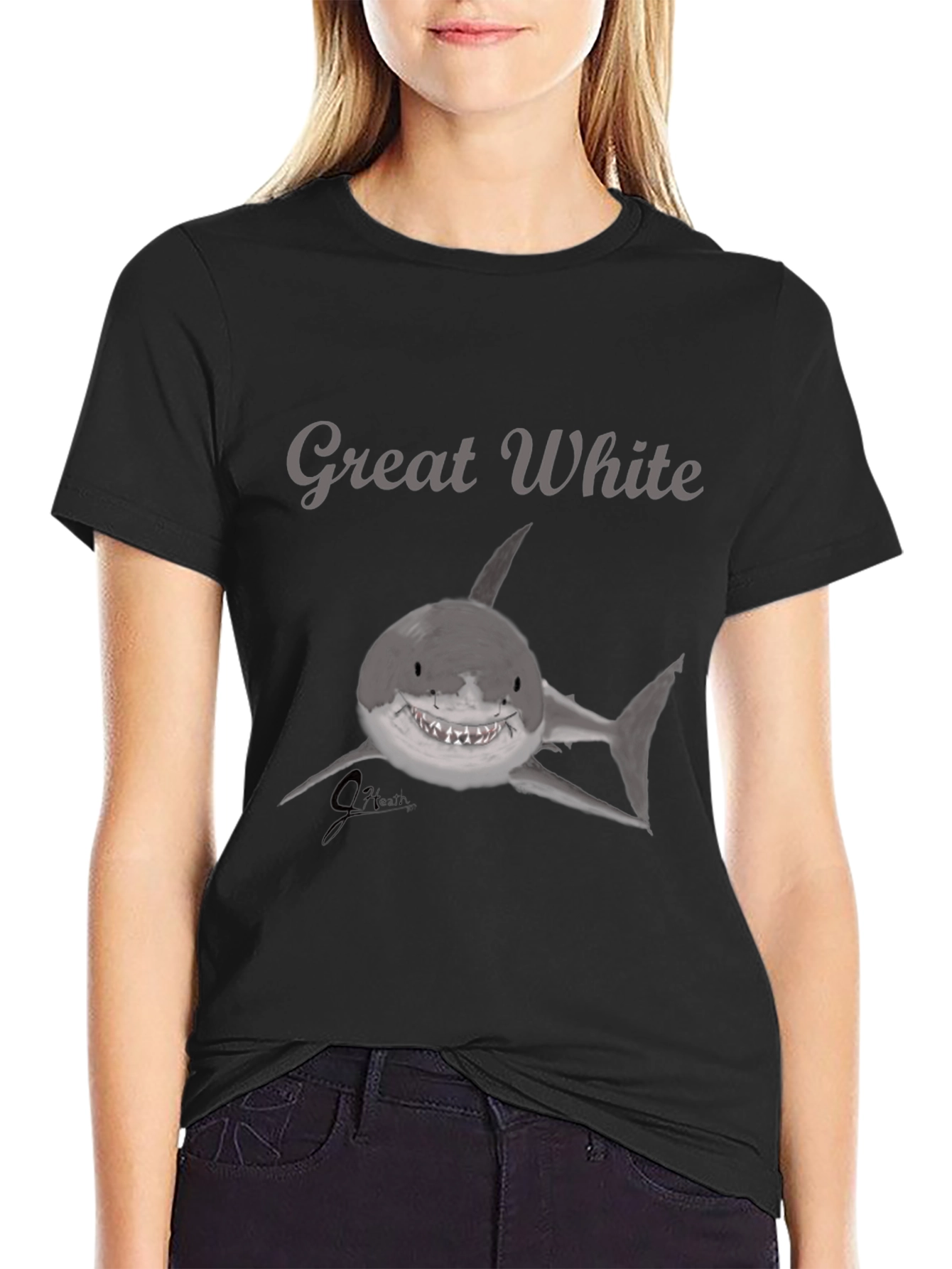 Great White Shark Graphic Black T-Shirt