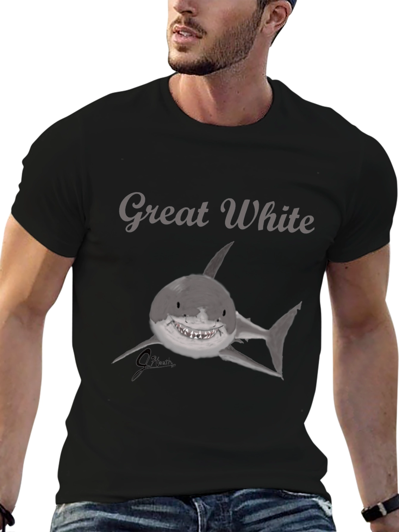 Great White Shark Graphic Black T-Shirt