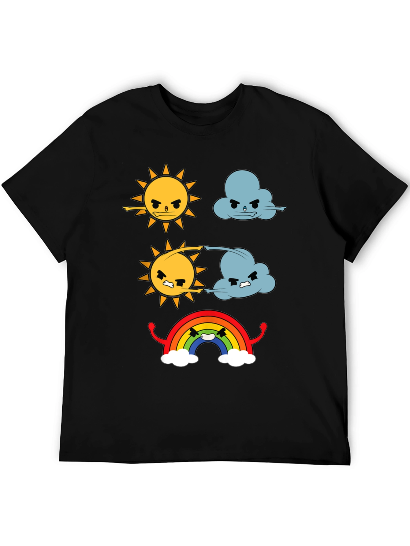 Funny Weather Cartoon Print Black T-Shirt